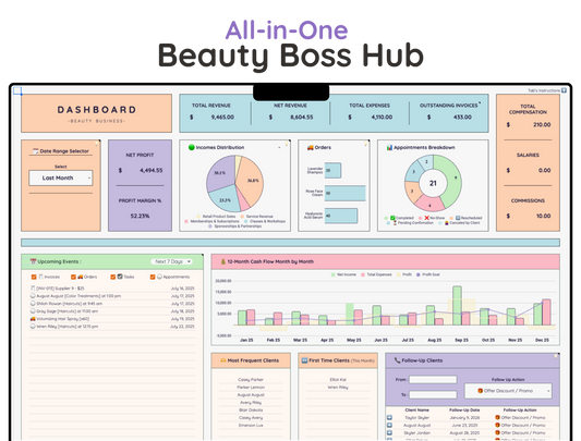 All-in-One Beauty Boss Hub - Digital Download Spreadsheet Template