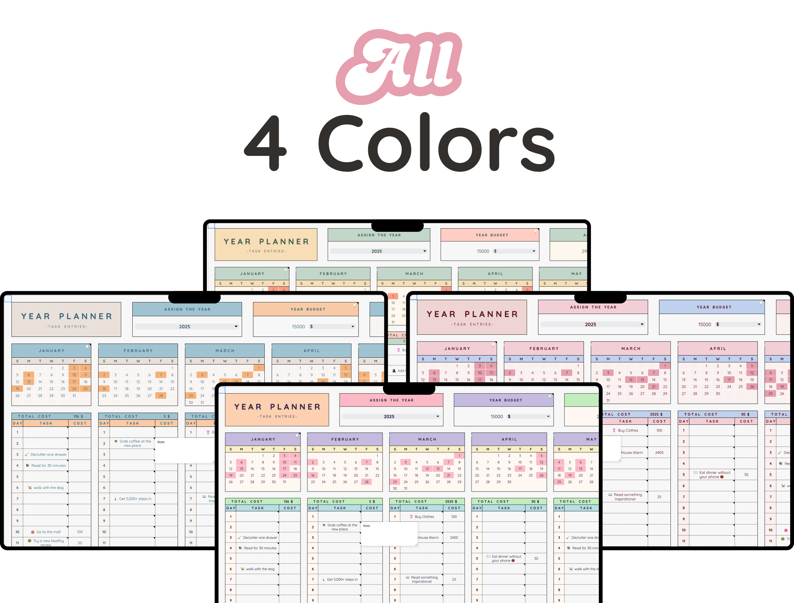 Easy Annual Task Planner - Digital Download Spreadsheet Template