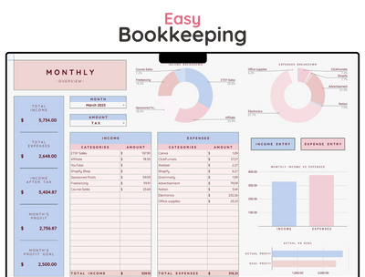 Small Business Bookkeeping Spreadsheet – Income & Expense Tracker