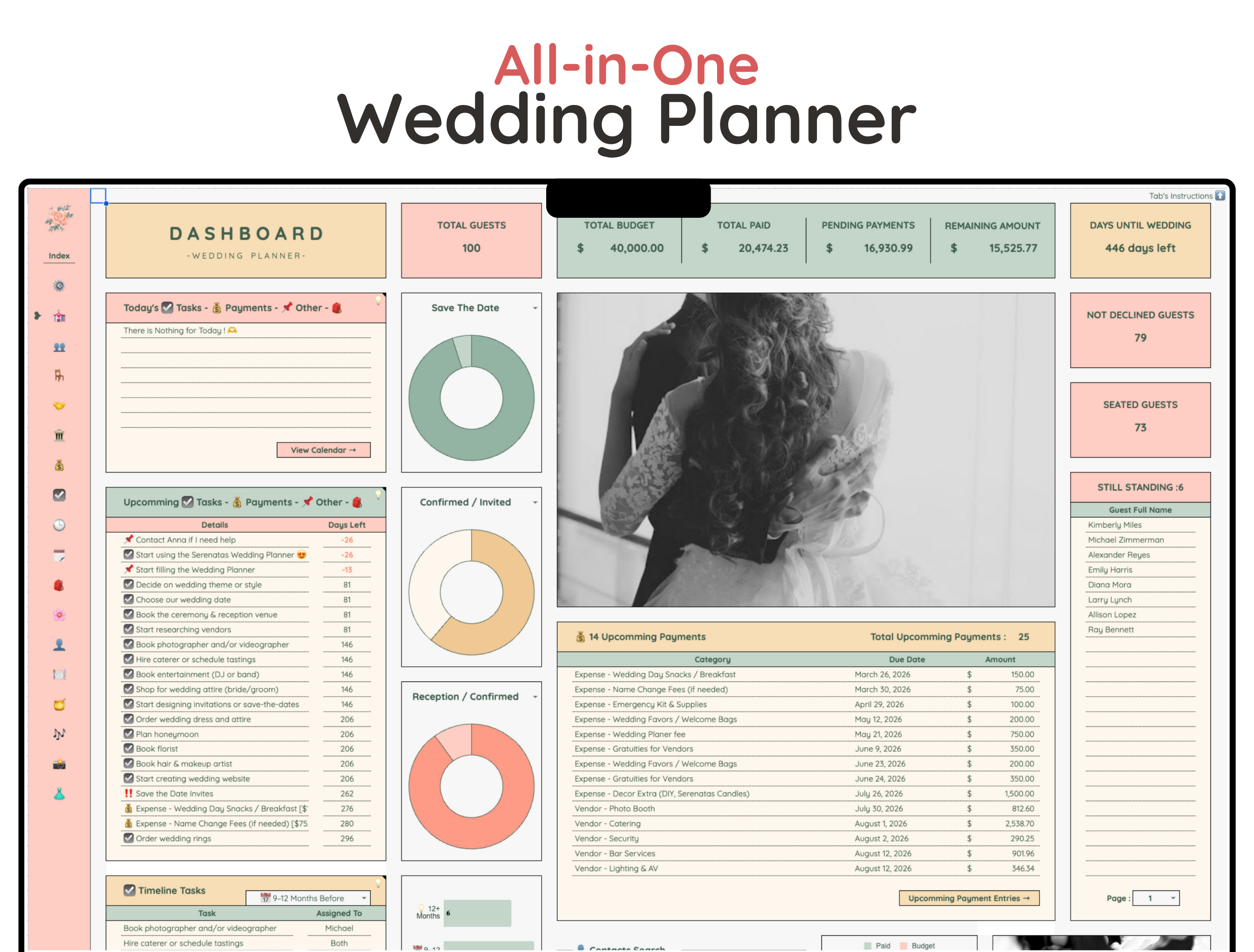 All-in-One Wedding Planner - Digital Download Spreadsheet Template