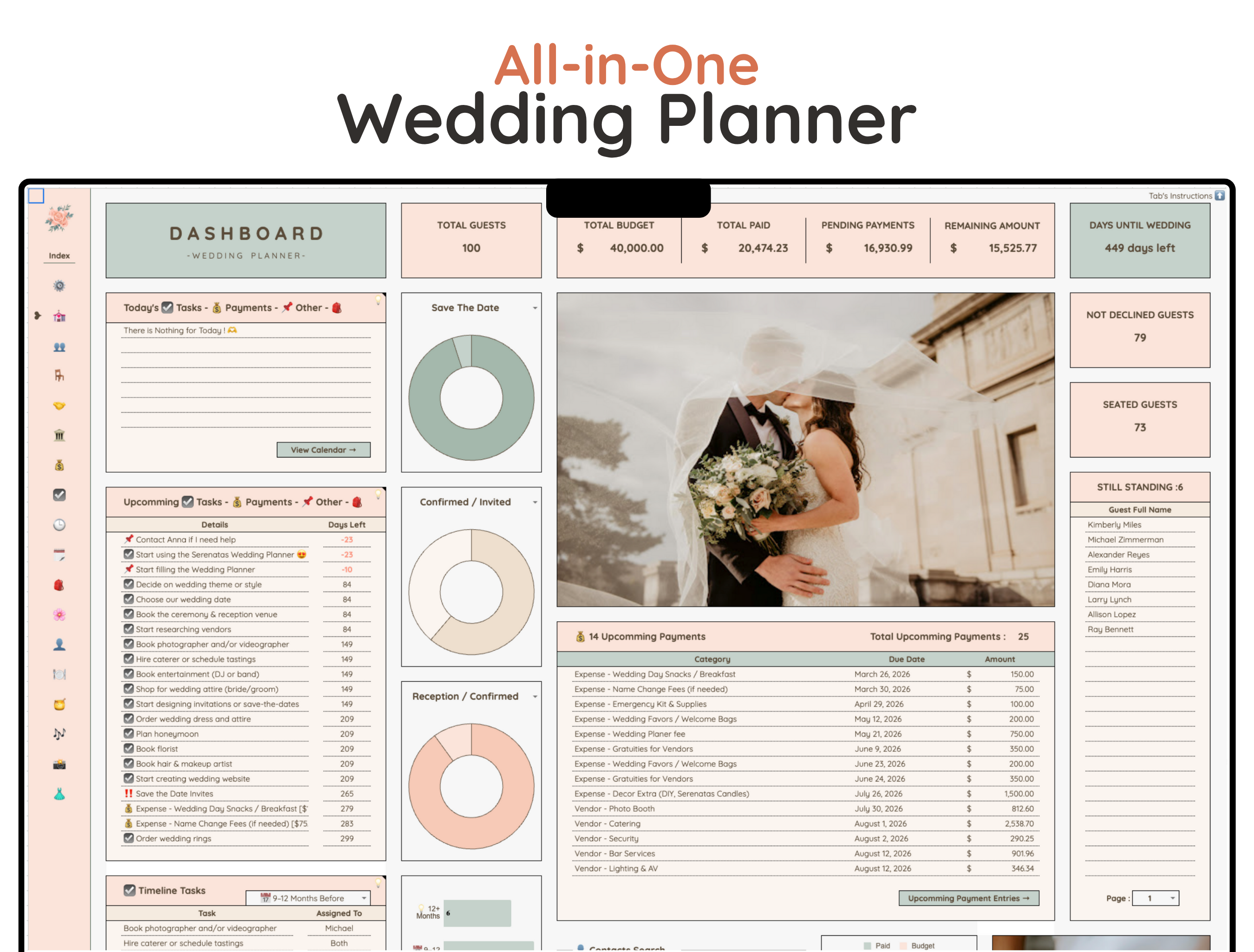 All-in-One Wedding Planner - Digital Download Spreadsheet Template