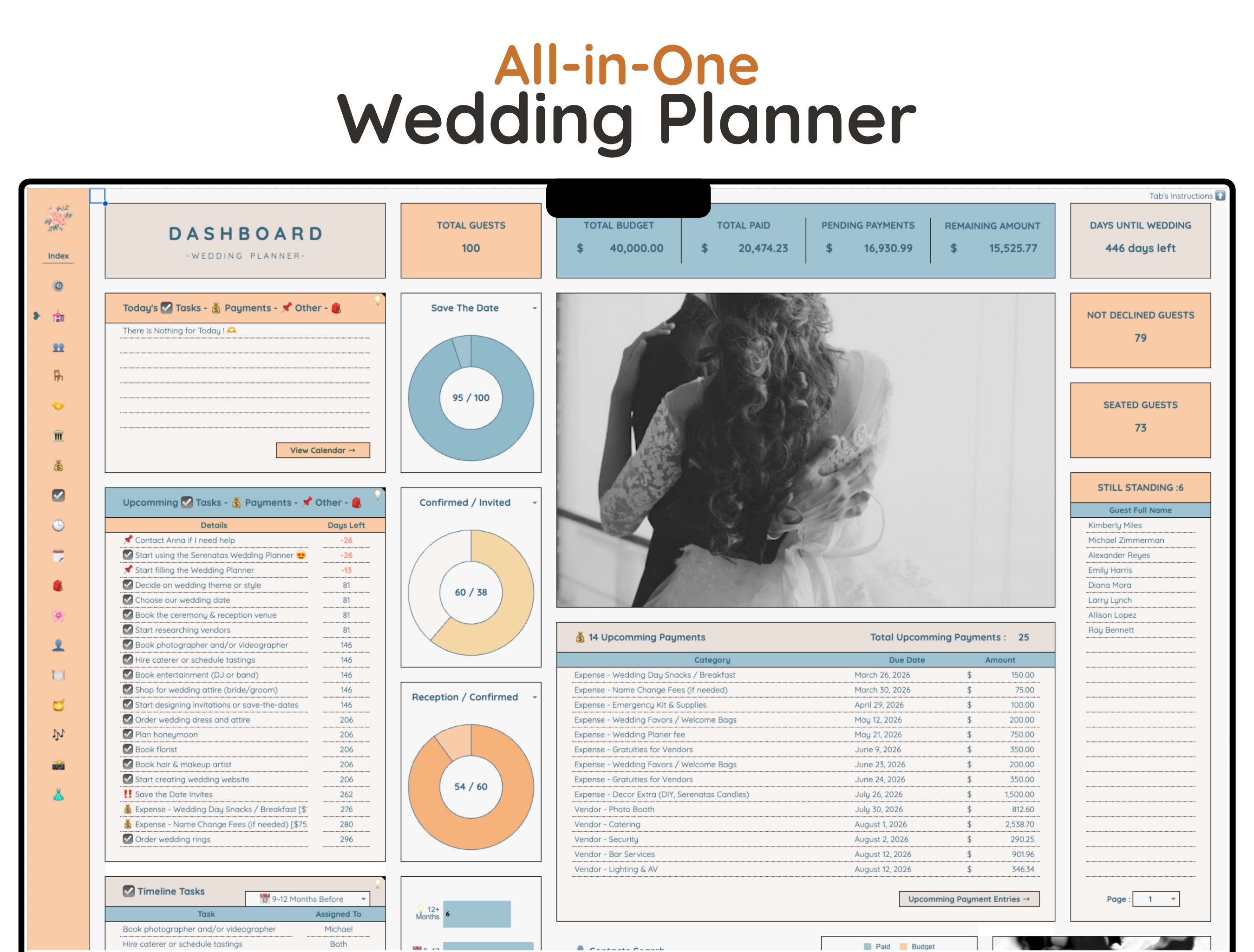 All-in-One Wedding Planner - Digital Download Spreadsheet Template