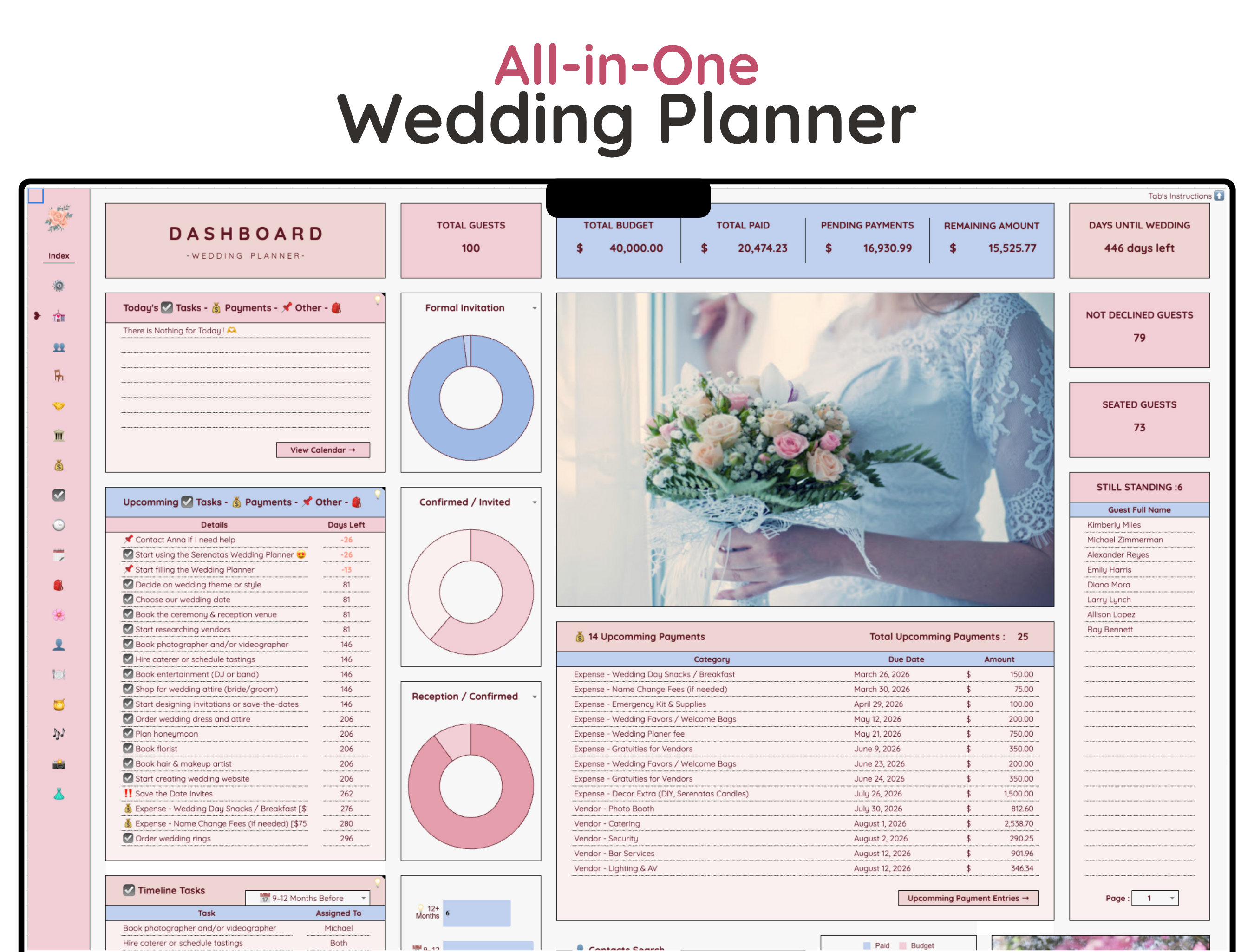 All-in-One Wedding Planner - Digital Download Spreadsheet Template
