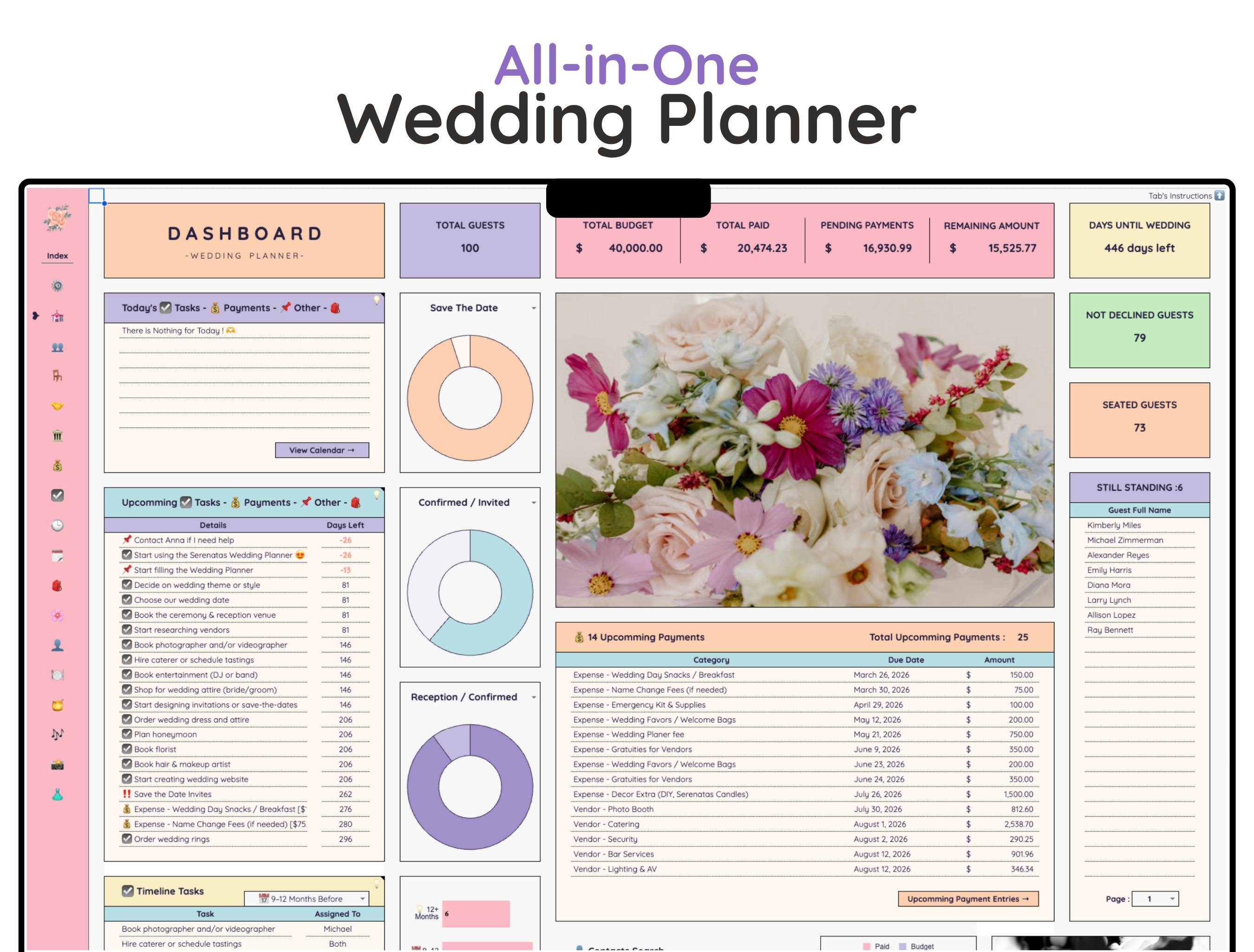 All-in-One Wedding Planner - Digital Download Spreadsheet Template