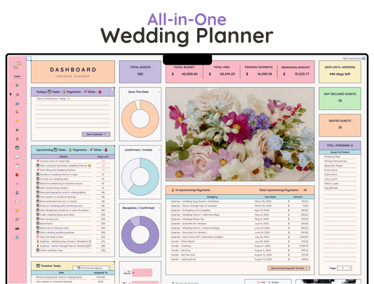 All-in-One Wedding Planner - Digital Download Spreadsheet Template