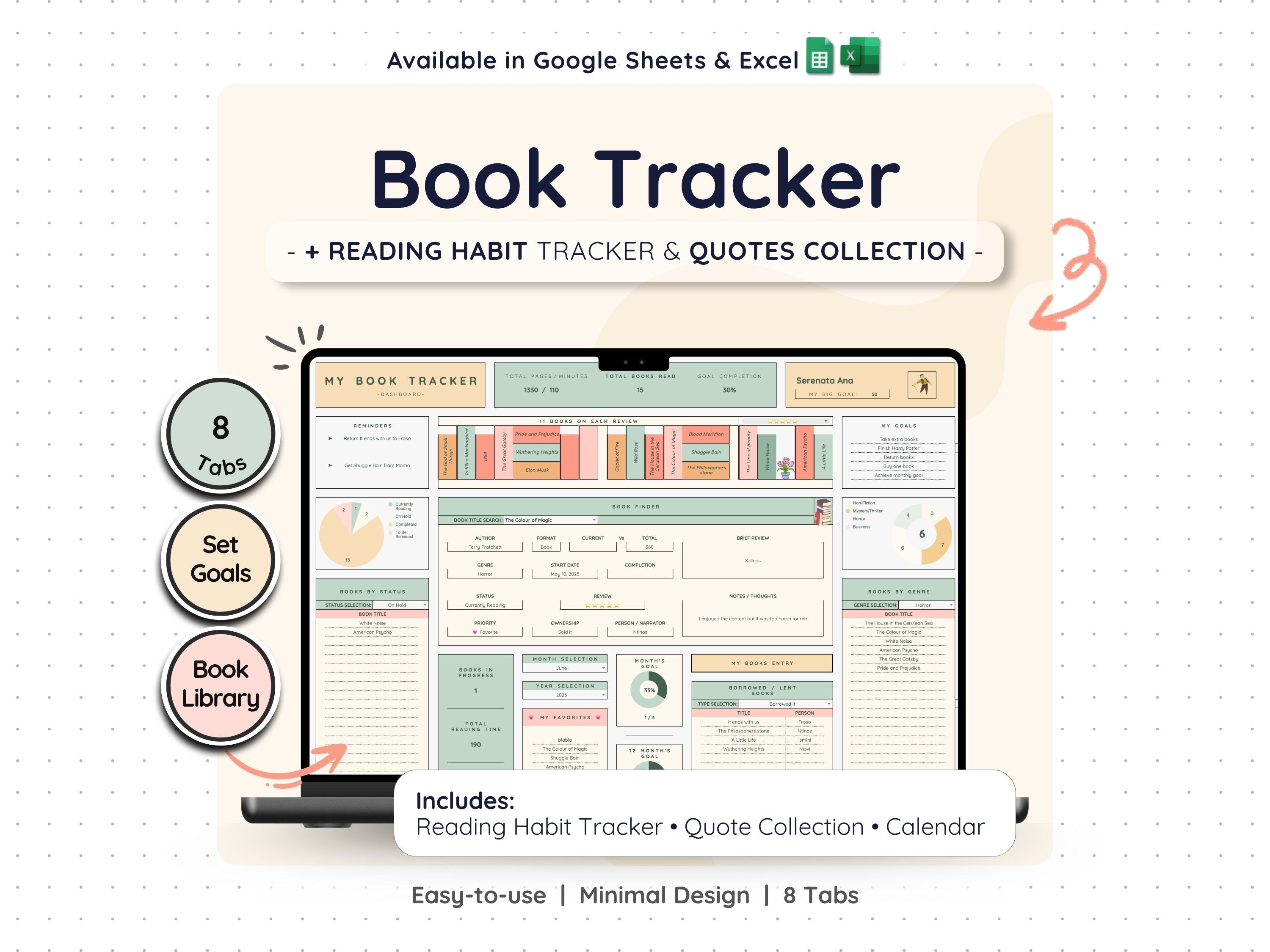 Reading Tracker Spreadsheet – Book Log & Reading Challenge Planner