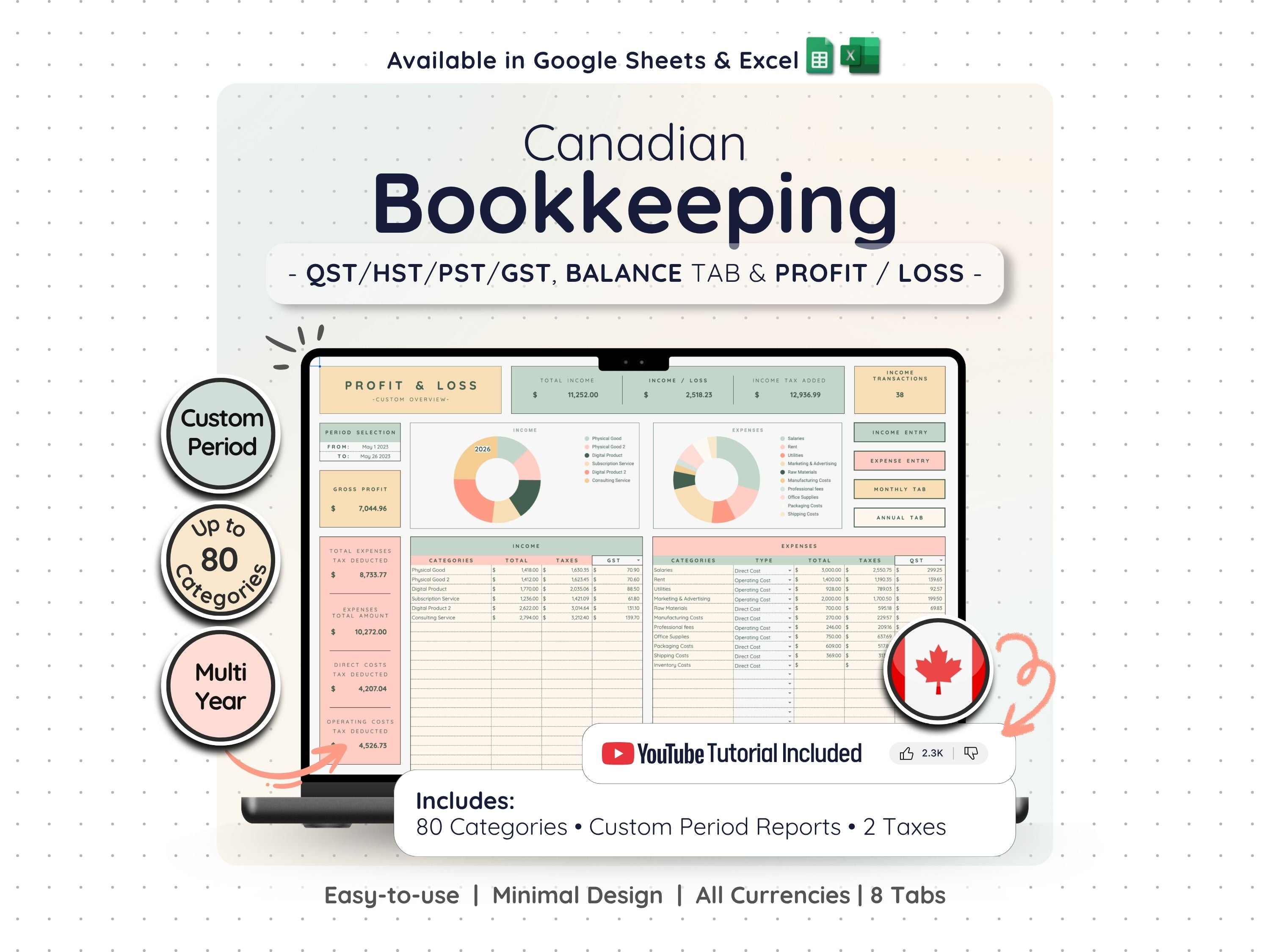 Canadian Small Business Bookkeeping Spreadsheet – GST/HST Tracker