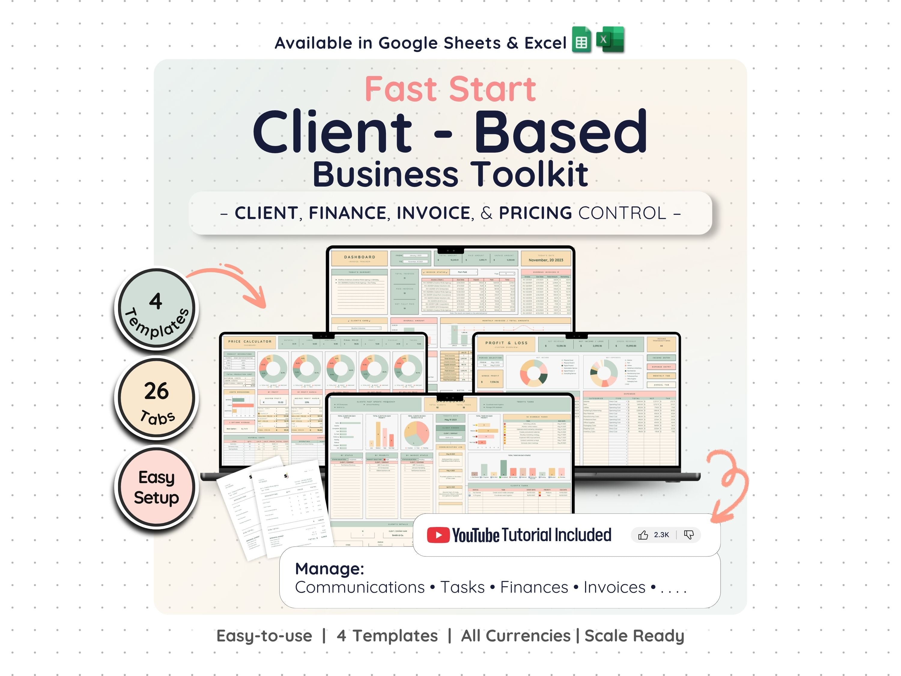 Service Business Starter Bundle – CRM, Invoicing & Bookkeeping Spreadsheets