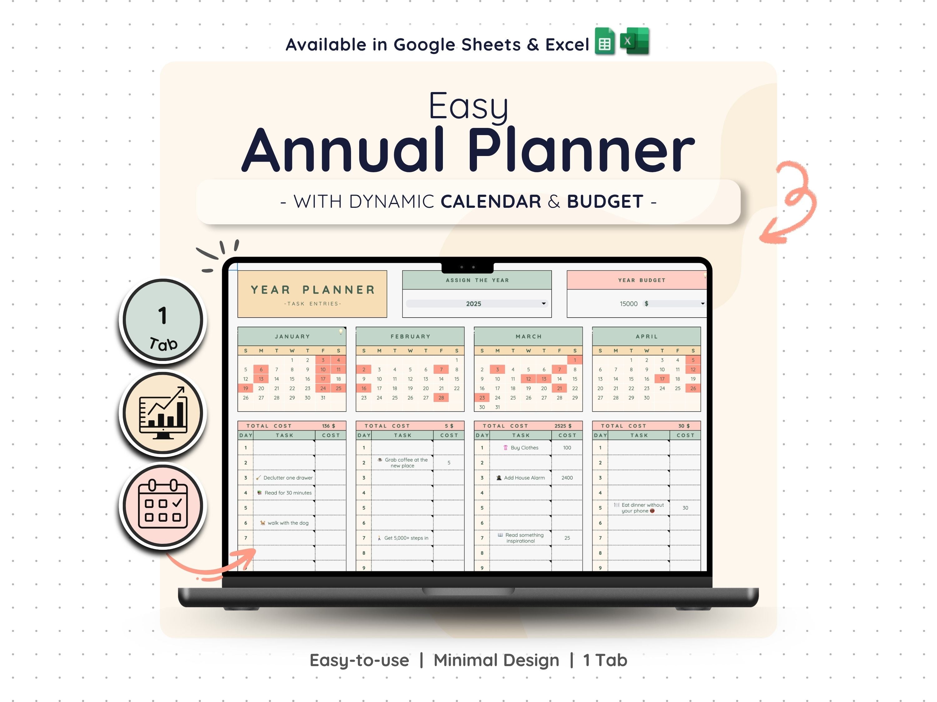 Annual Task Planner Spreadsheet – Yearly Goal & Project Tracker