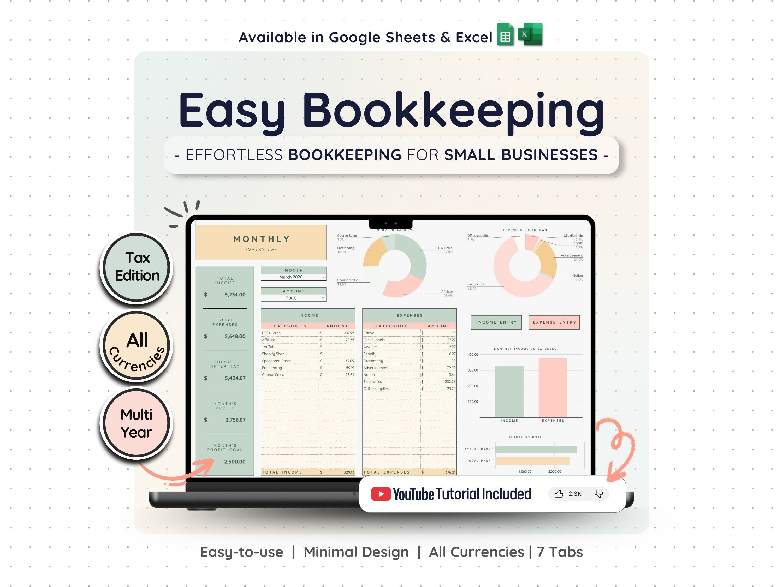 Small Business Bookkeeping Spreadsheet – Income & Expense Tracker