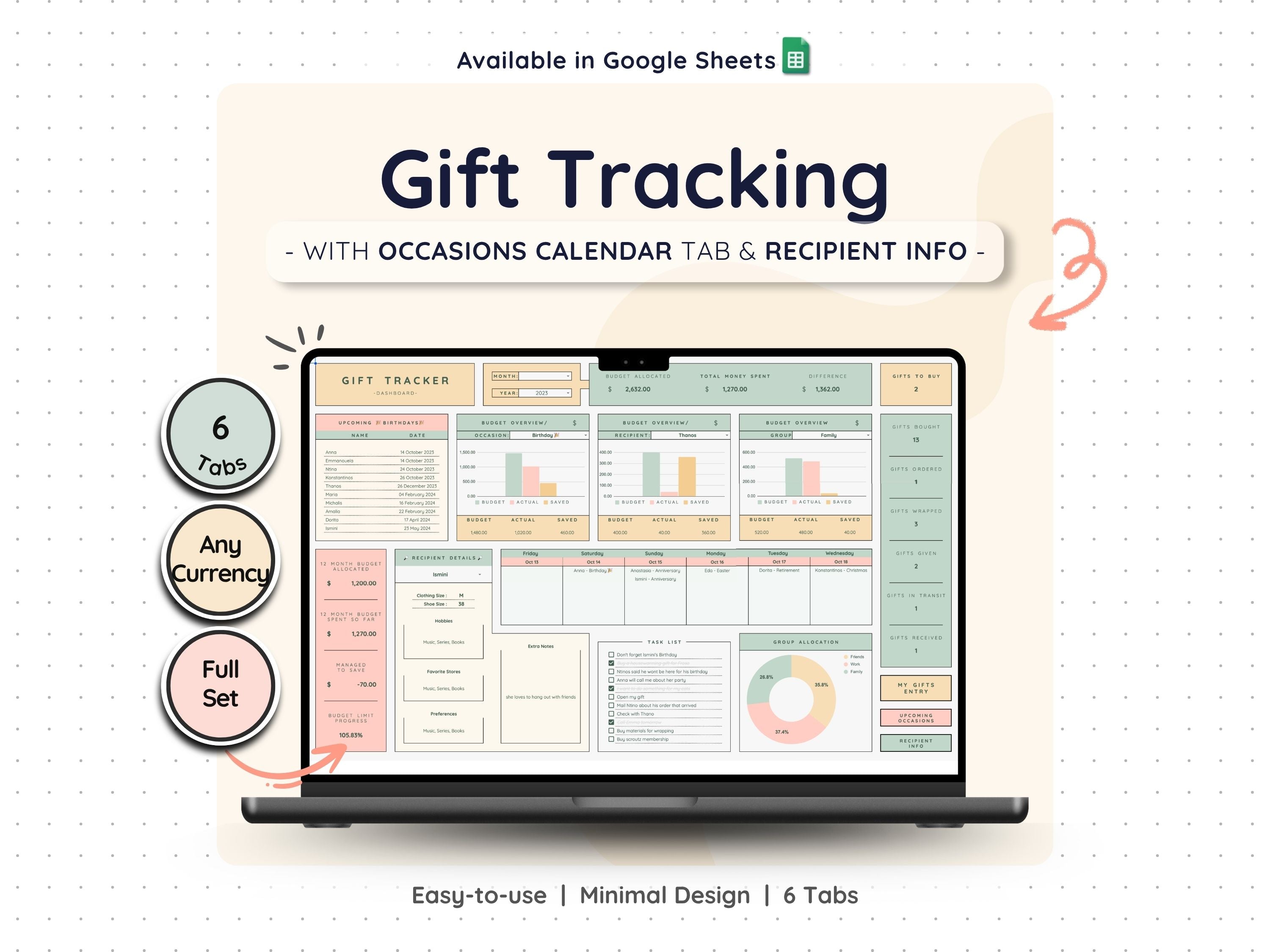 Gift Tracker Spreadsheet – Christmas & Holiday Gift Planner