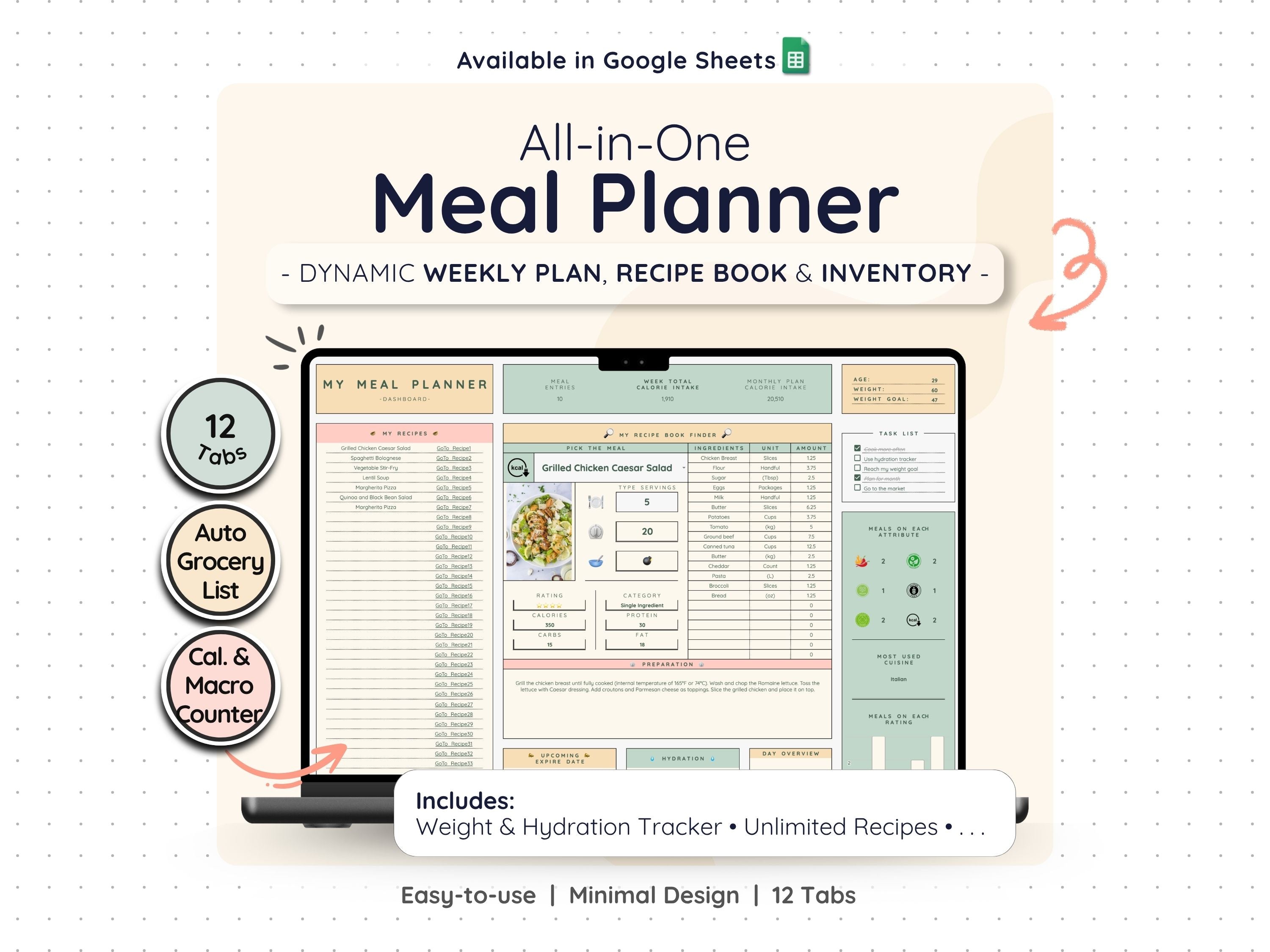 Weekly Meal Planner Spreadsheet – Menu & Grocery List Template