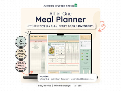 Weekly Meal Planner Spreadsheet – Menu & Grocery List Template