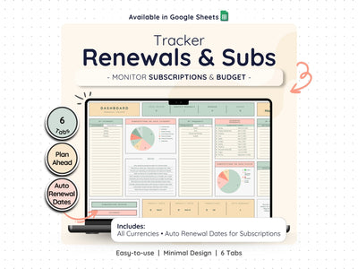 Subscription Tracker Spreadsheet – Bill & Renewal Reminder Planner