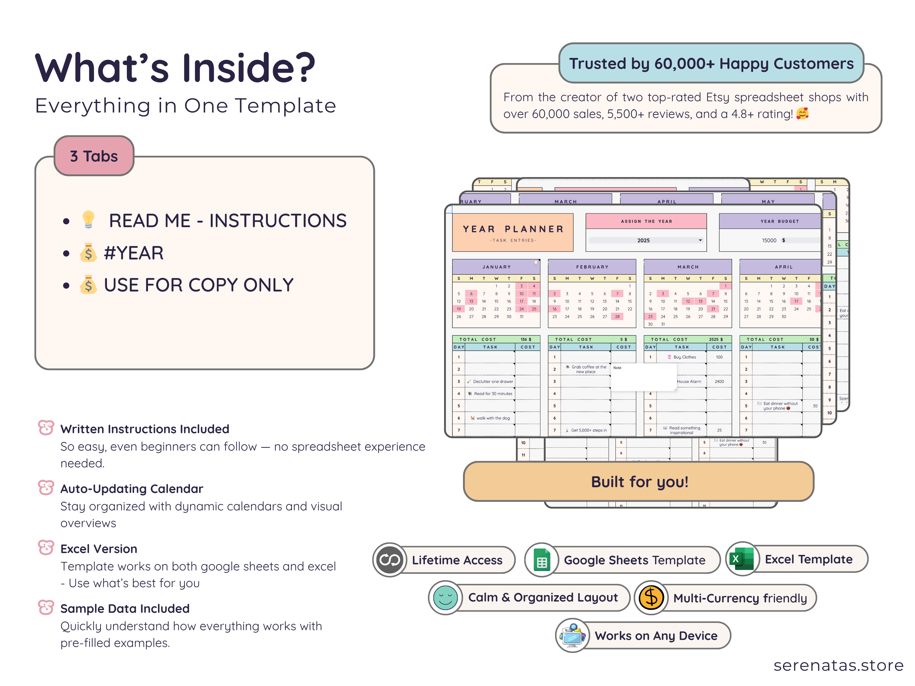 Easy Annual Task Planner - Digital Download Spreadsheet Template