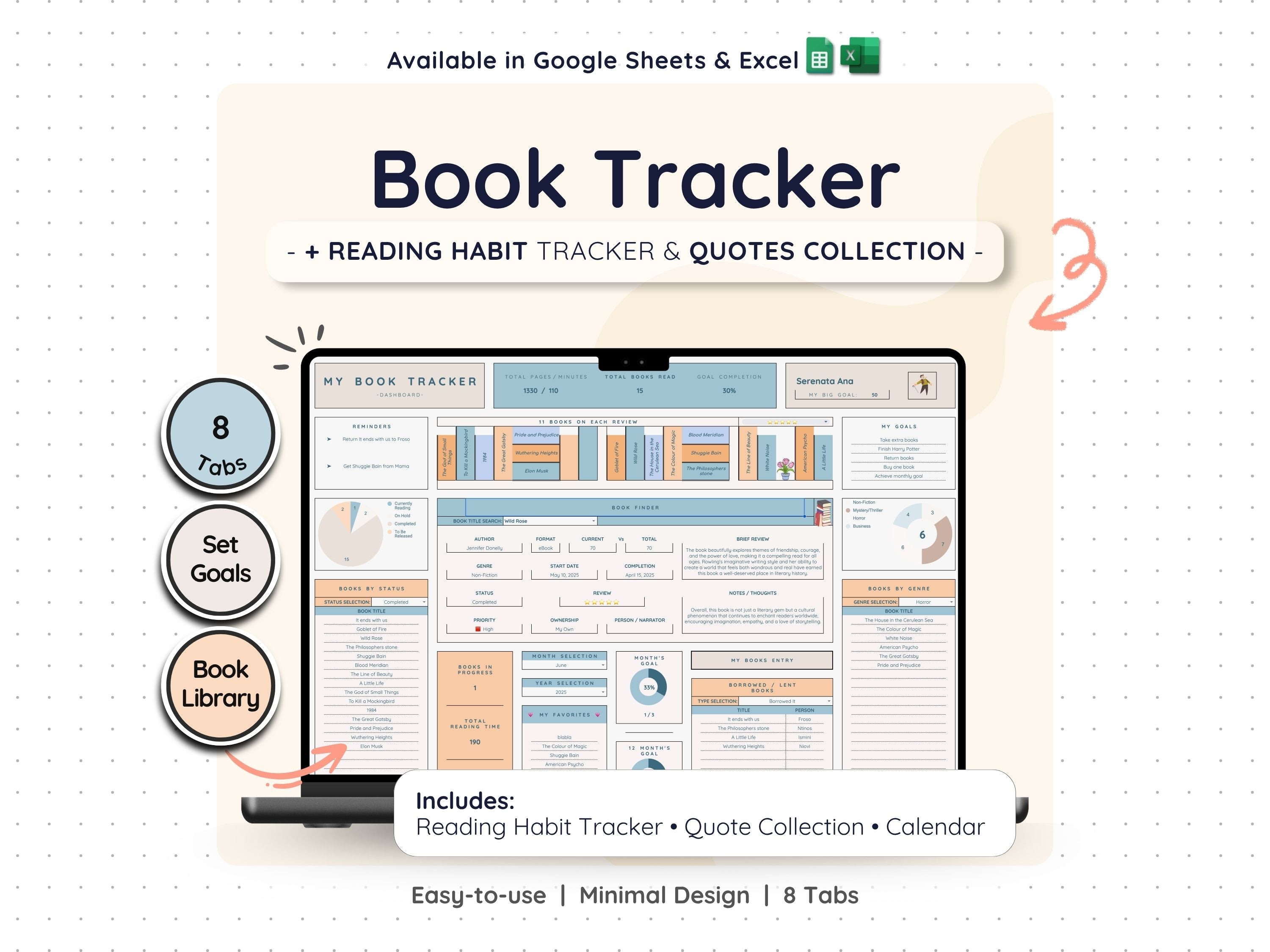 Reading Tracker Spreadsheet – Book Log & Reading Challenge Planner