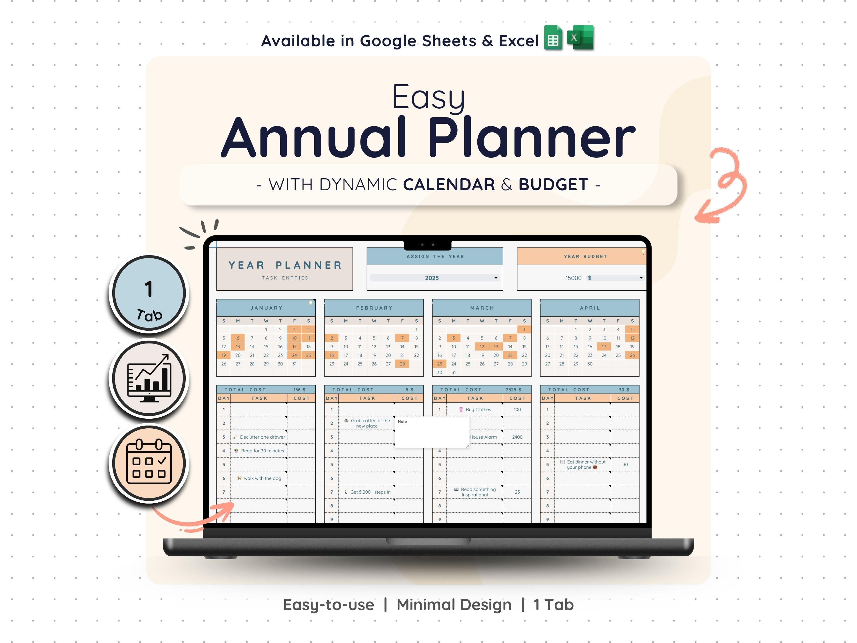 Annual Task Planner Spreadsheet – Yearly Goal & Project Tracker
