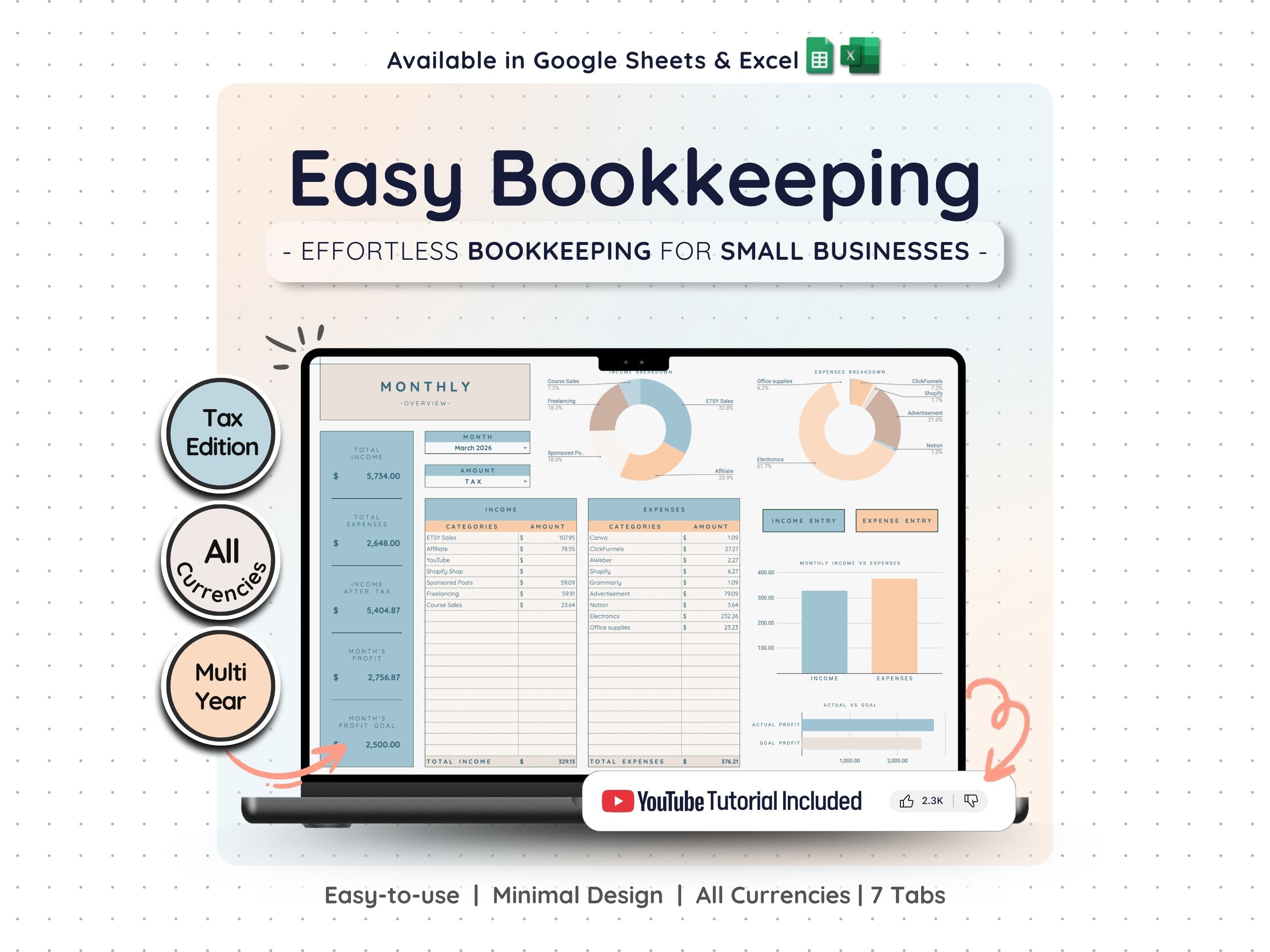 Small Business Bookkeeping Spreadsheet – Income & Expense Tracker