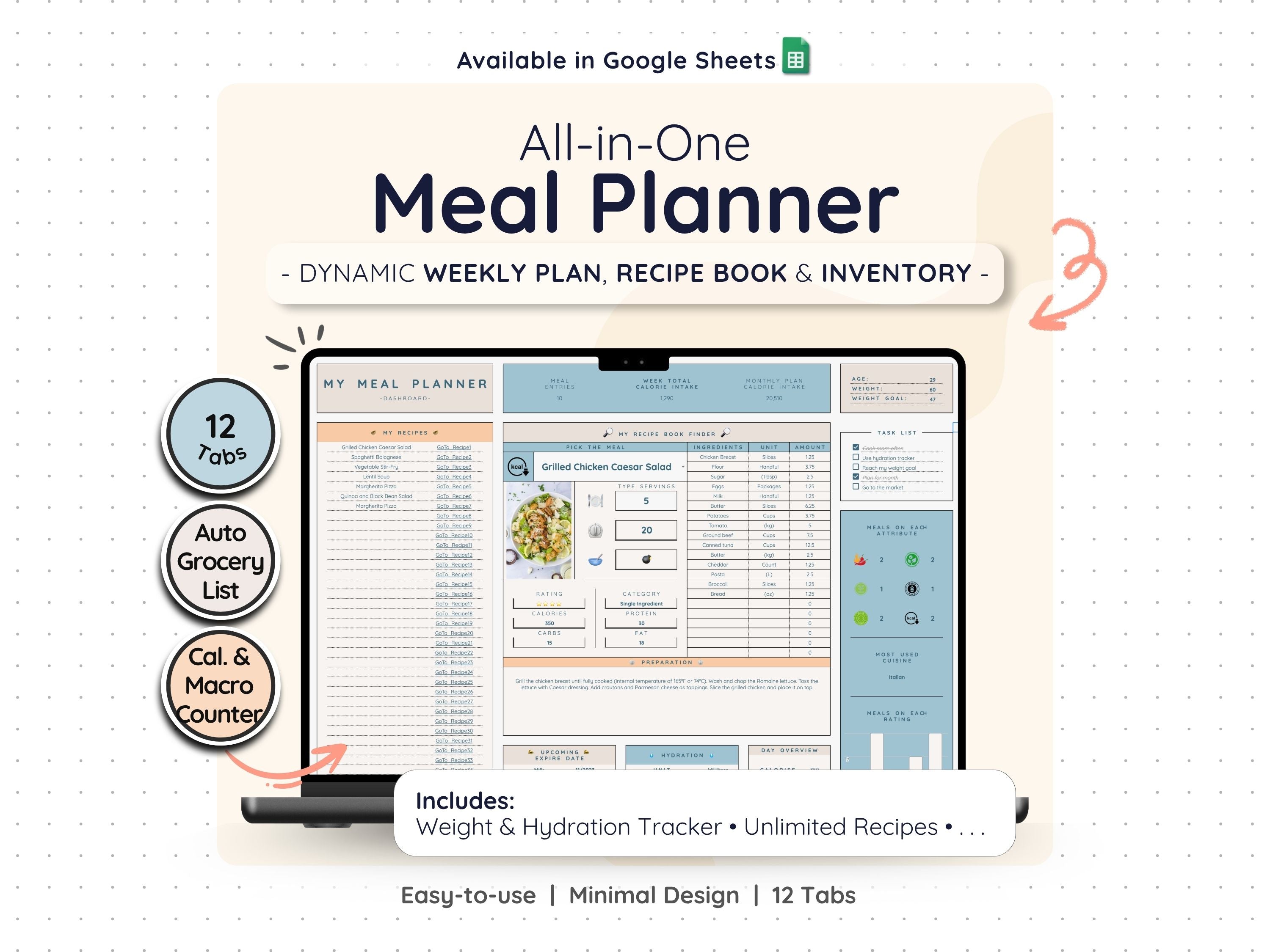 Weekly Meal Planner Spreadsheet – Menu & Grocery List Template