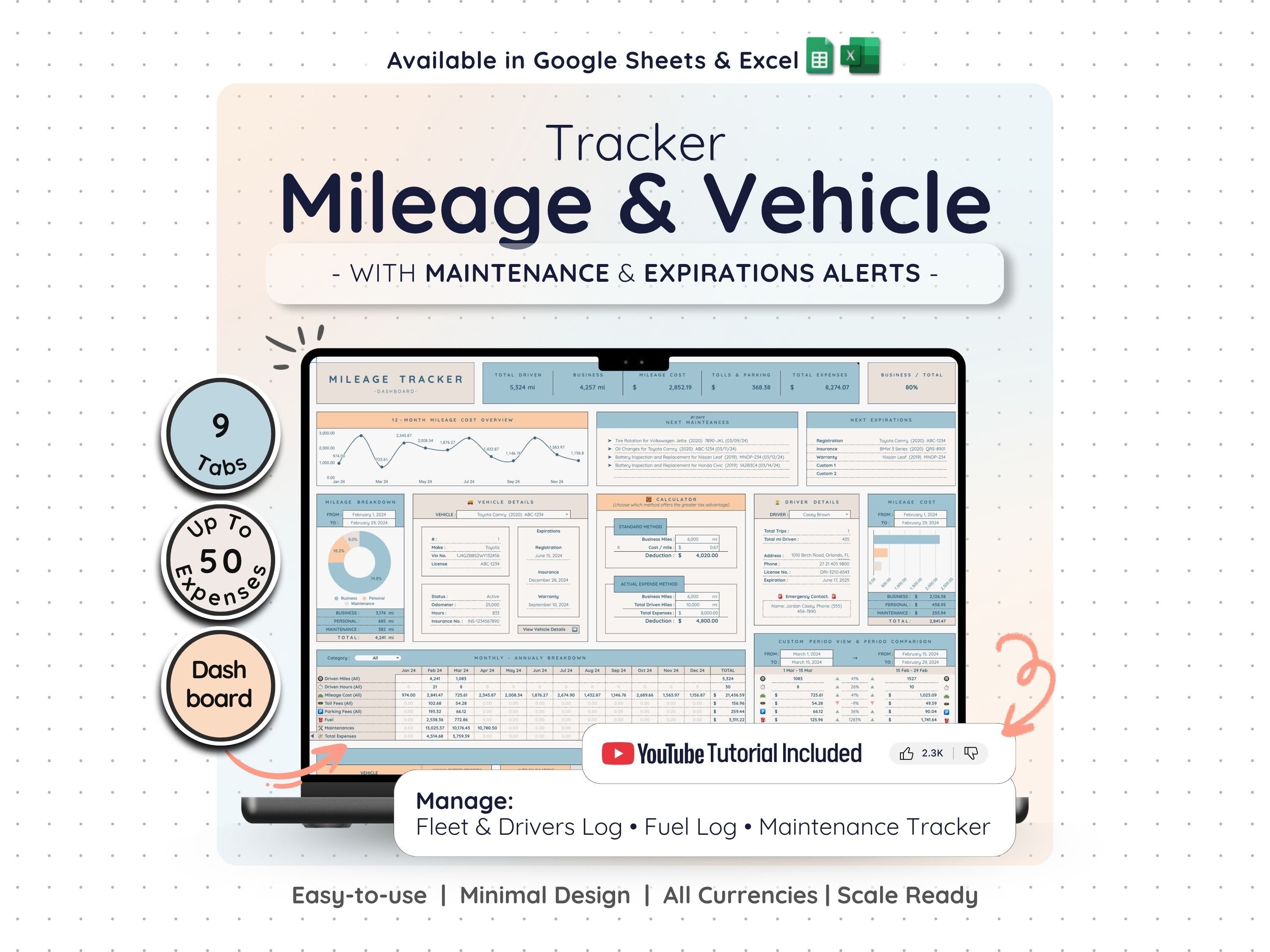 Mileage & Vehicle Expense Tracker Spreadsheet – Business Log