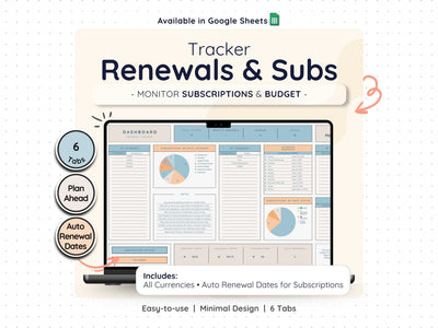 Subscription Tracker Spreadsheet – Bill & Renewal Reminder Planner