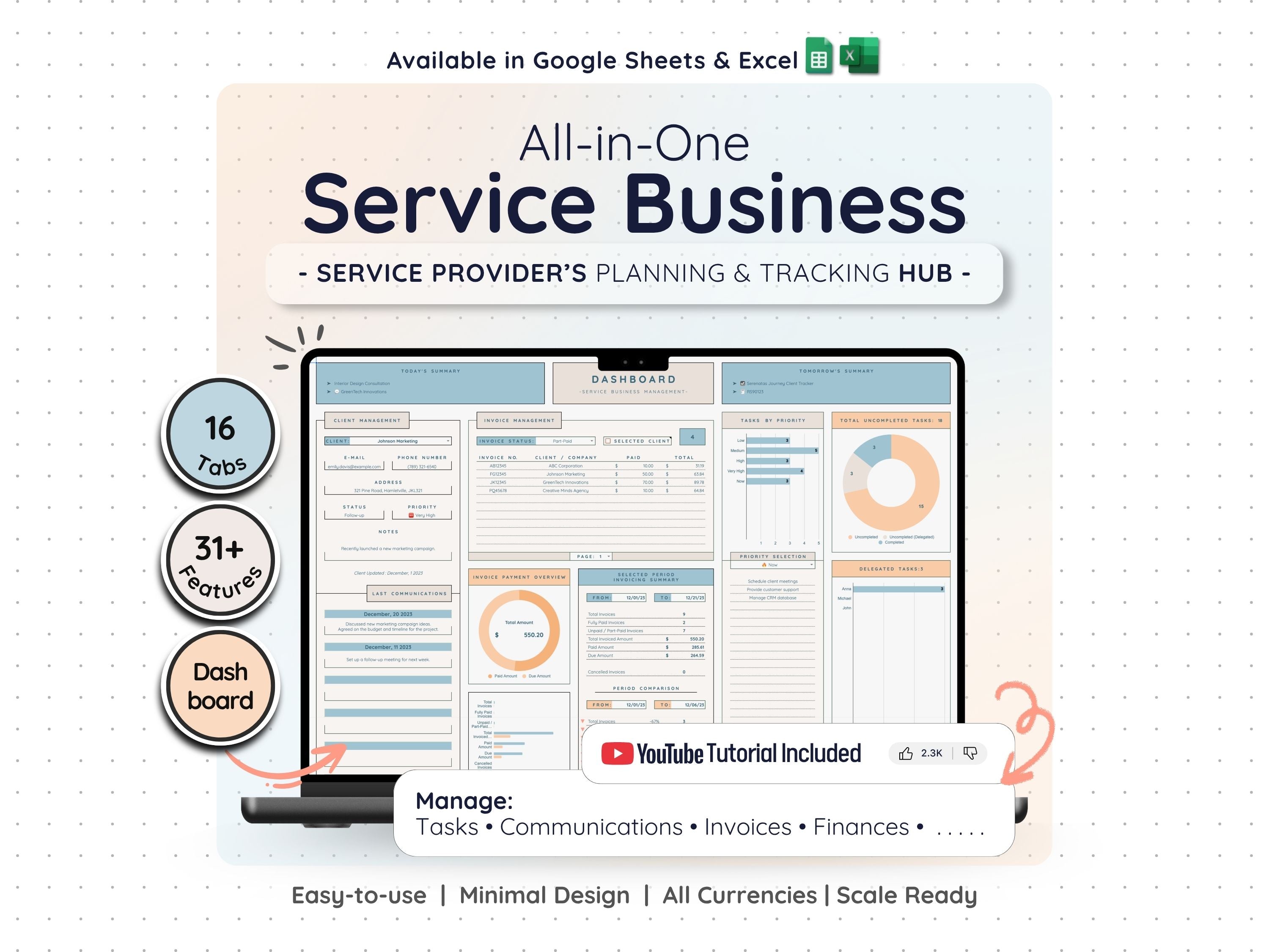 All-in-One Service Business Spreadsheet – CRM, Invoicing & Bookkeeping