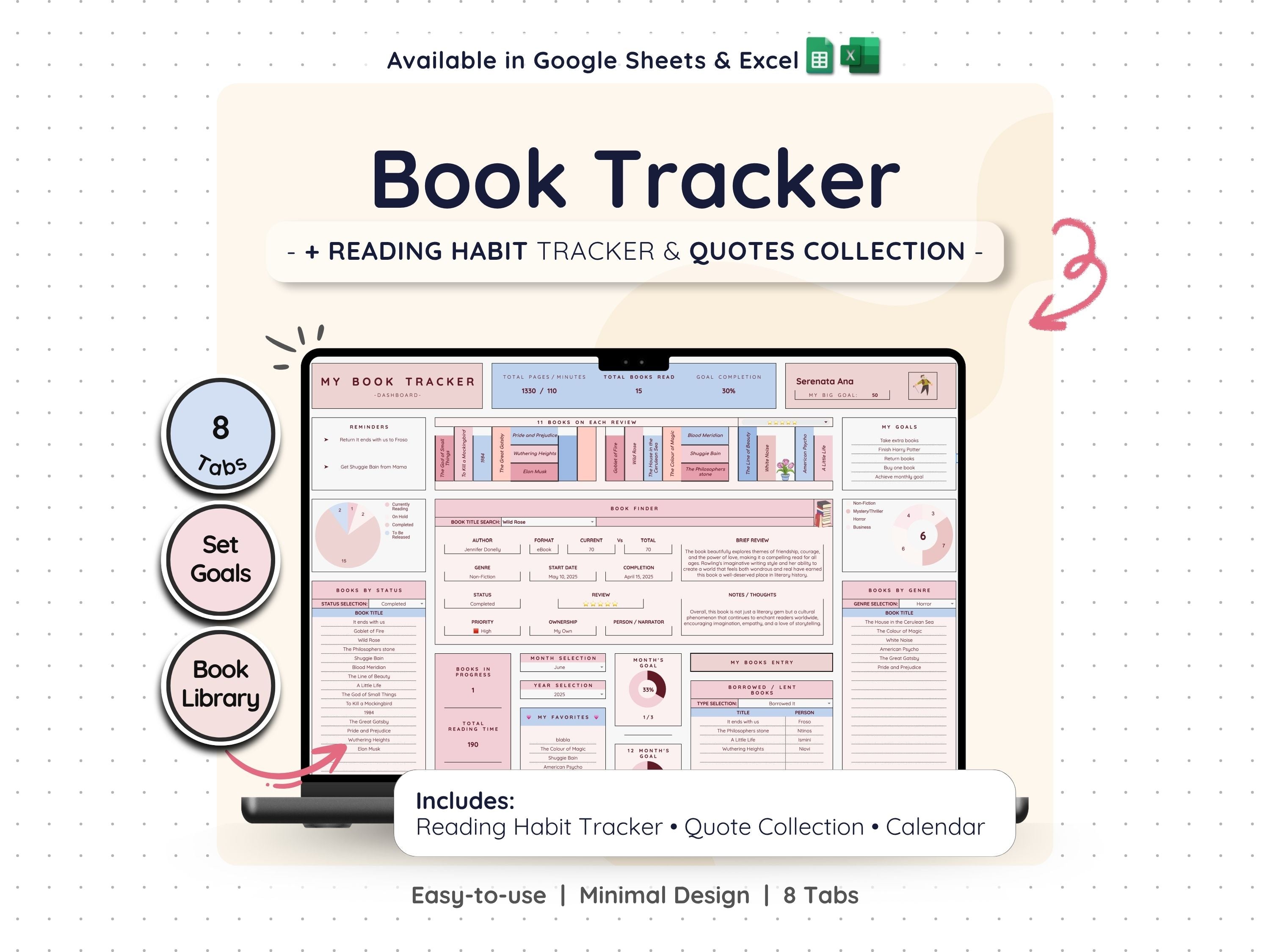 Reading Tracker Spreadsheet – Book Log & Reading Challenge Planner