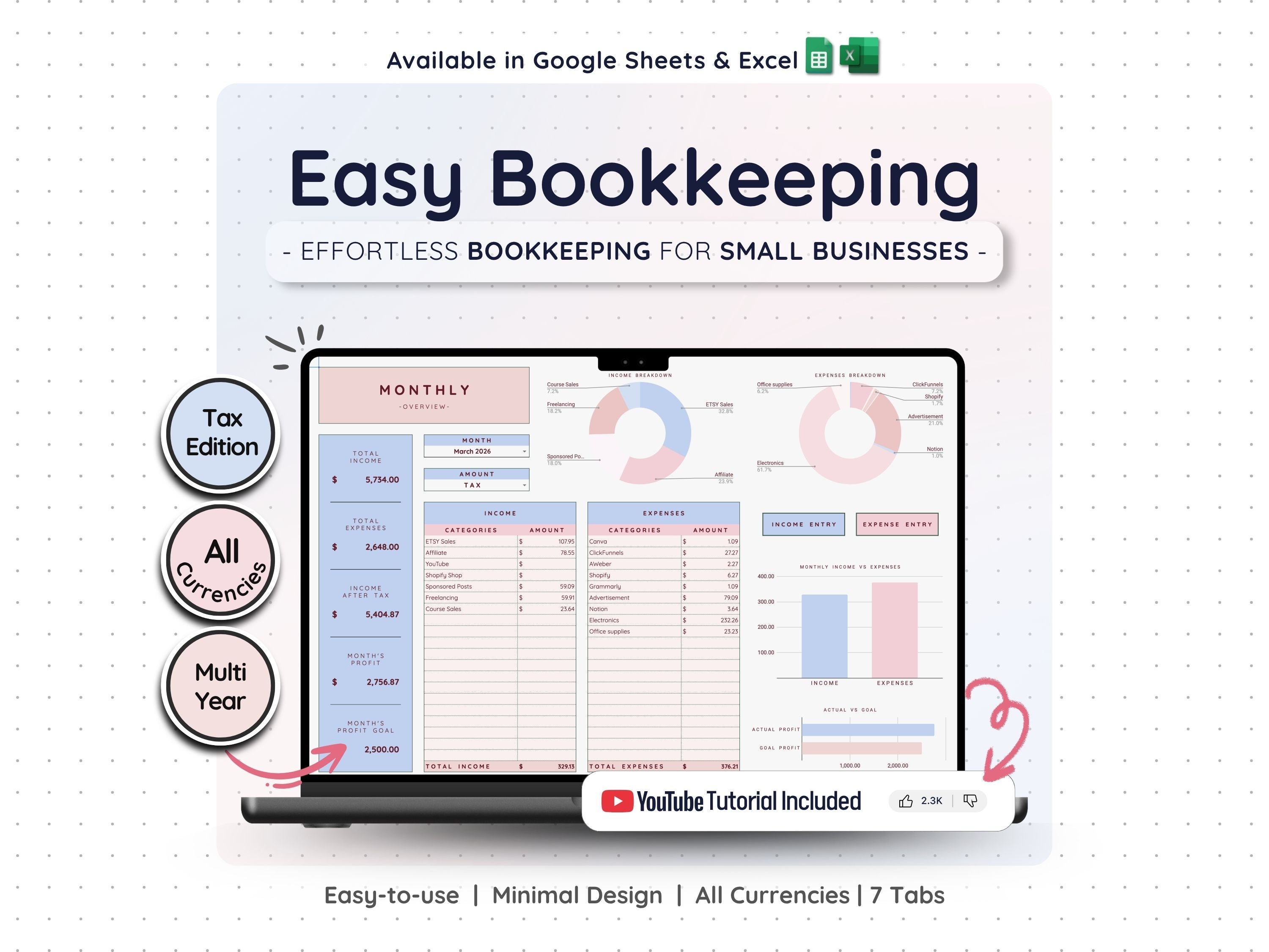Small Business Bookkeeping Spreadsheet – Income & Expense Tracker