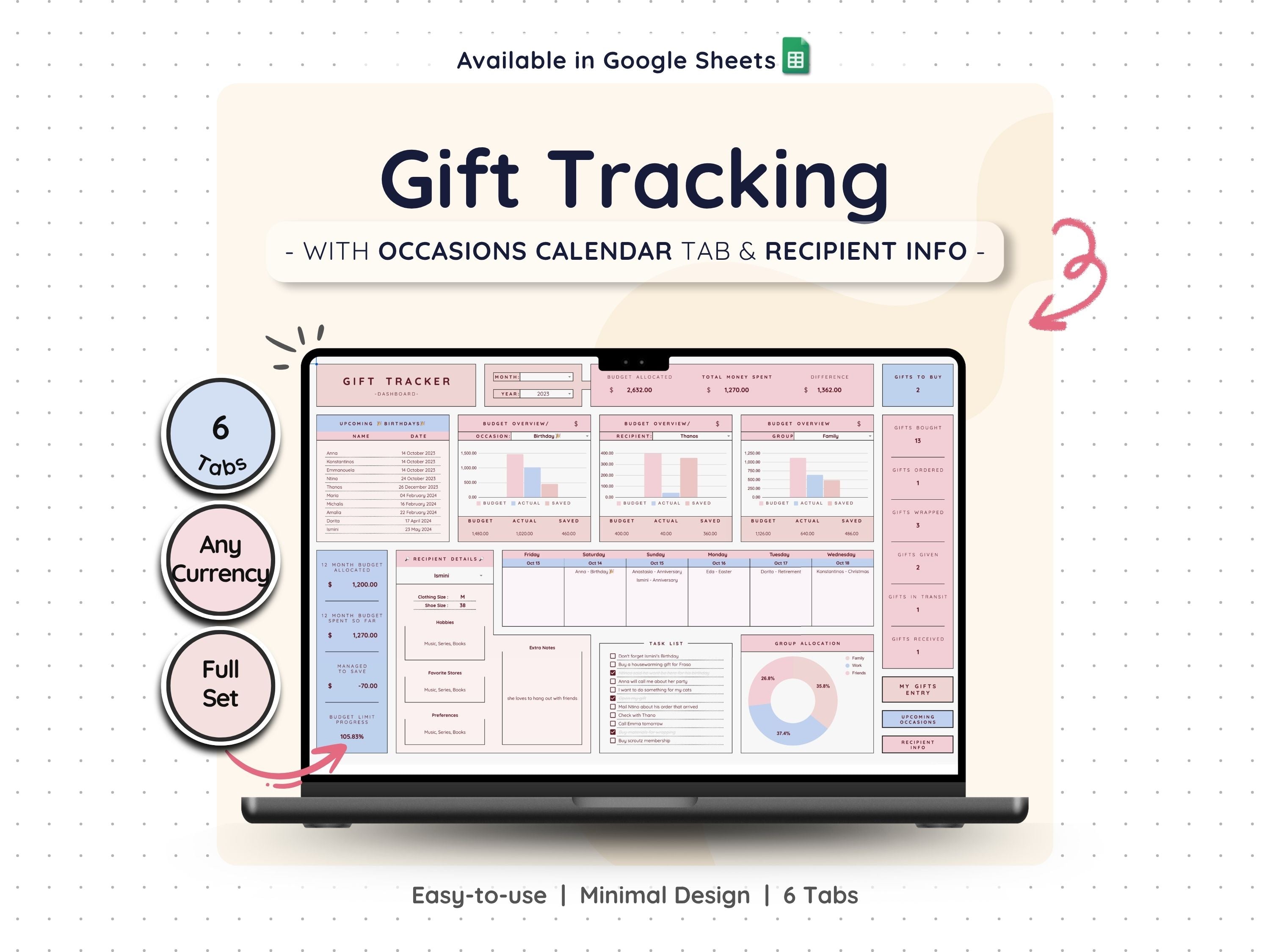 Gift Tracker Spreadsheet – Christmas & Holiday Gift Planner