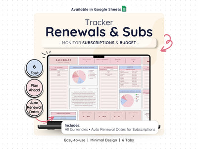 Subscription Tracker Spreadsheet – Bill & Renewal Reminder Planner