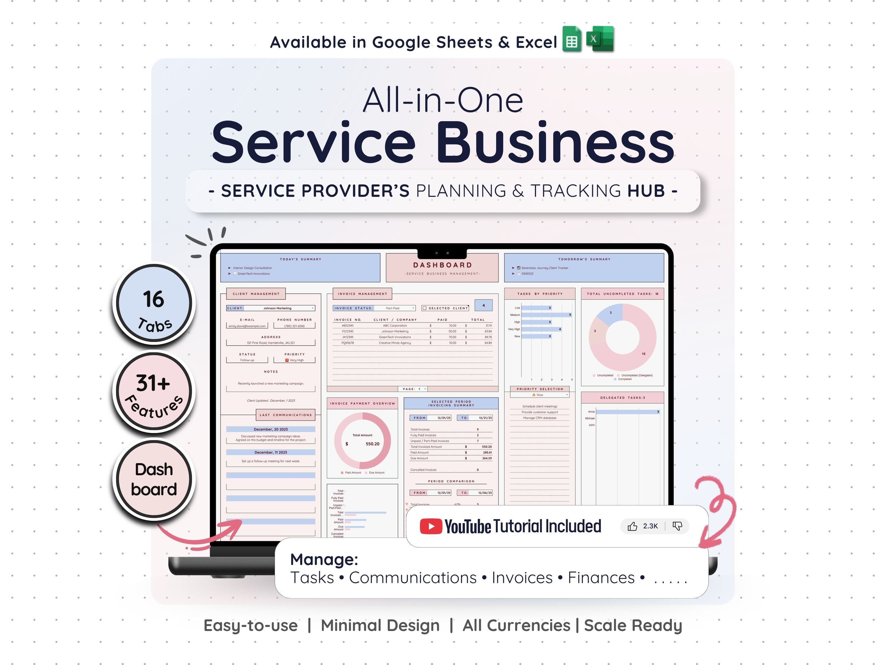 All-in-One Service Business Spreadsheet – CRM, Invoicing & Bookkeeping