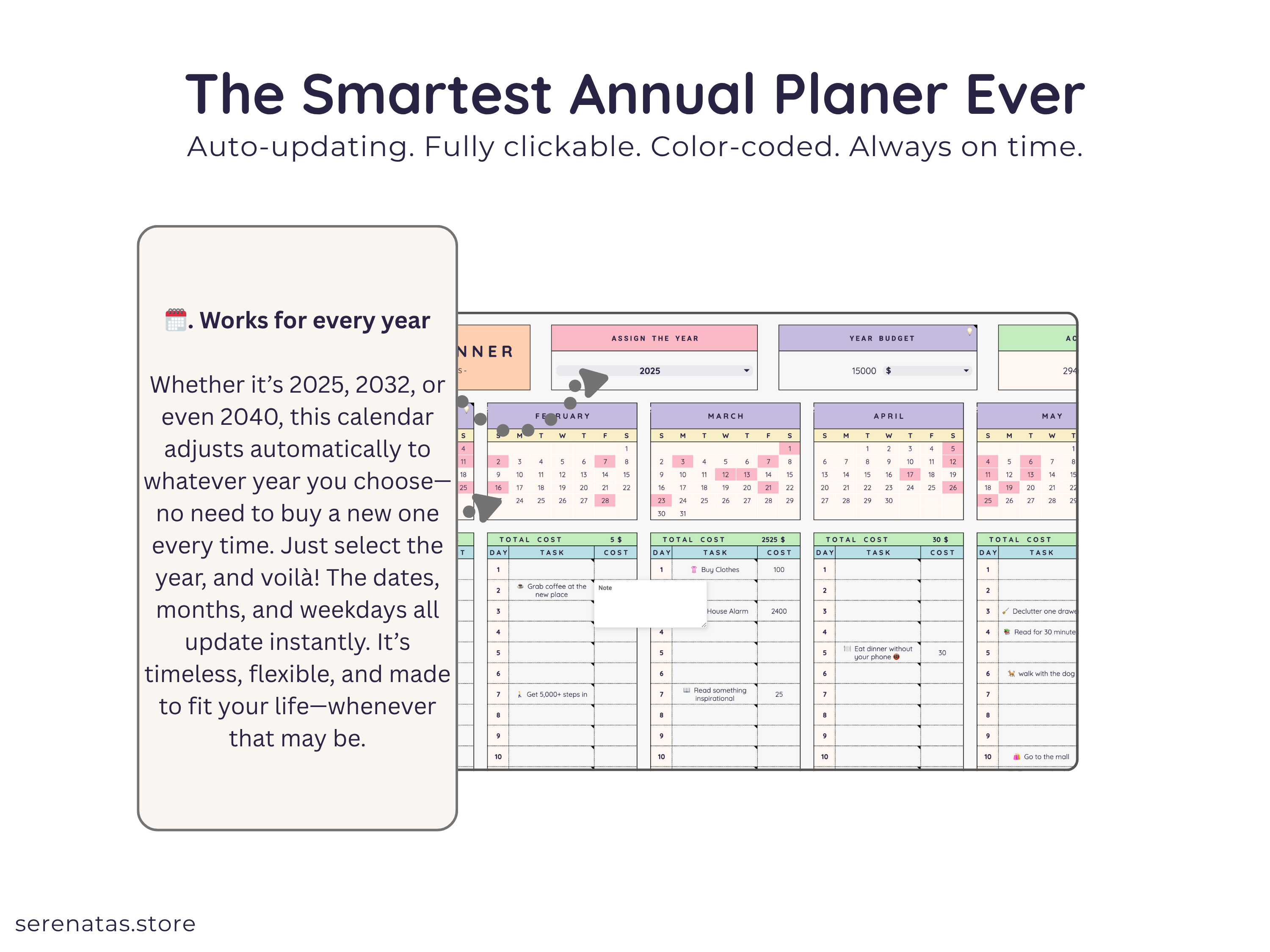 Easy Annual Task Planner - Digital Download Spreadsheet Template