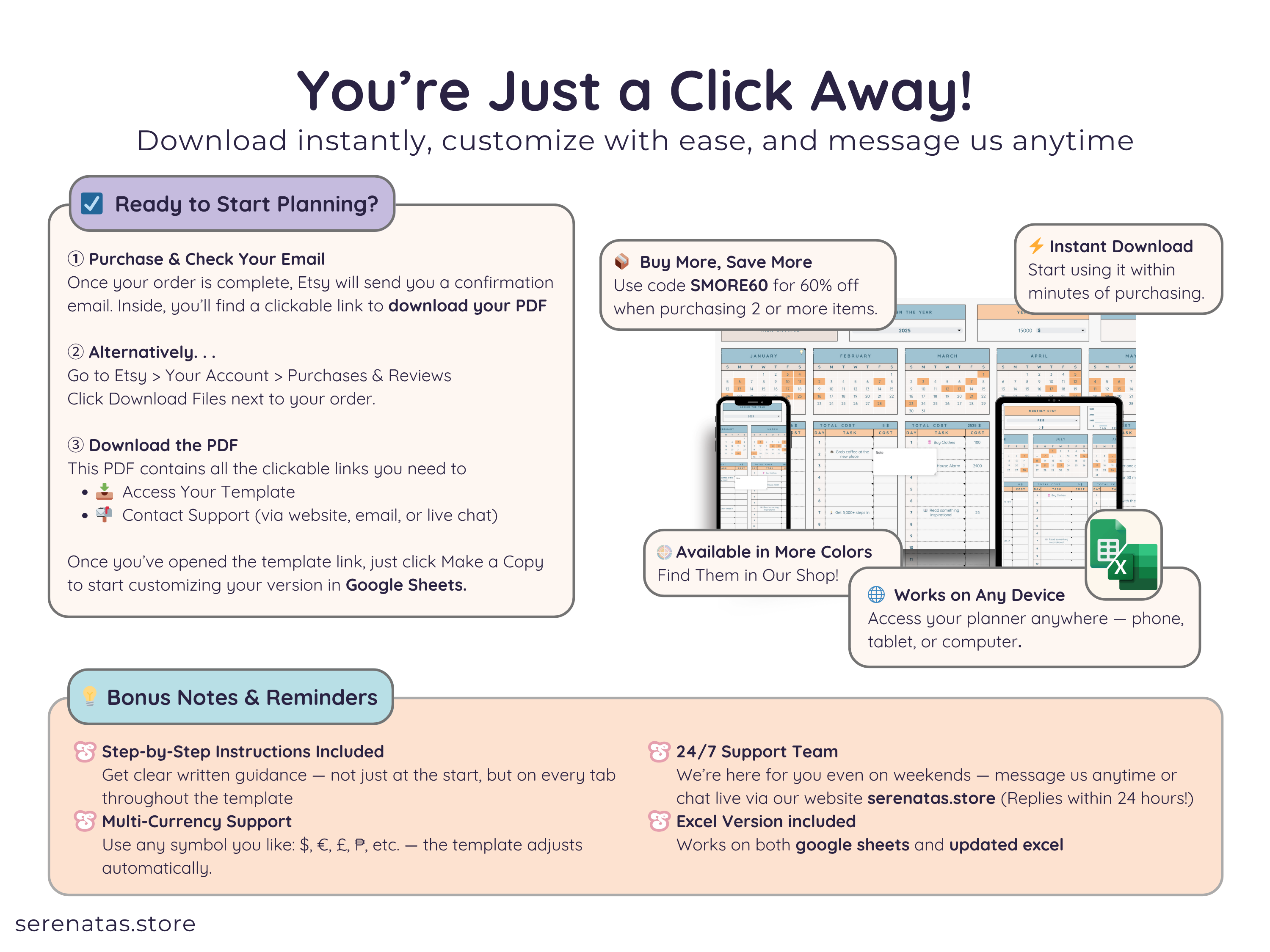 Easy Annual Task Planner - Digital Download Spreadsheet Template