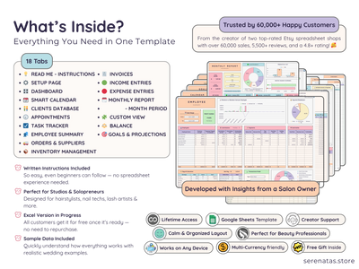 Beauty Business Spreadsheet – All-in-One Salon & Booking Planner