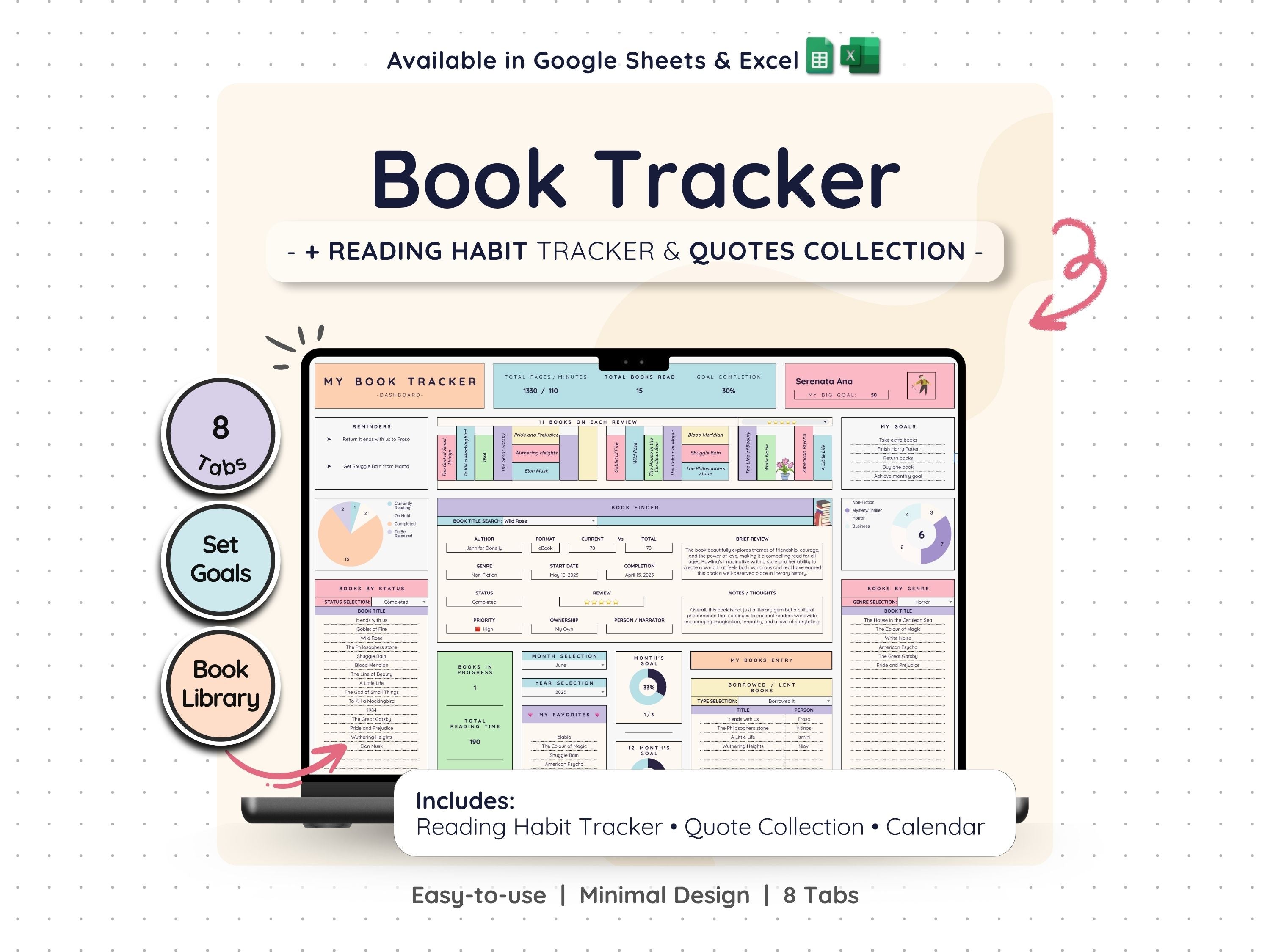 Reading Tracker Spreadsheet – Book Log & Reading Challenge Planner