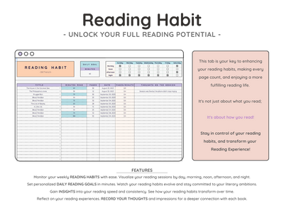 Reading Tracker Spreadsheet – Book Log & Reading Challenge Planner
