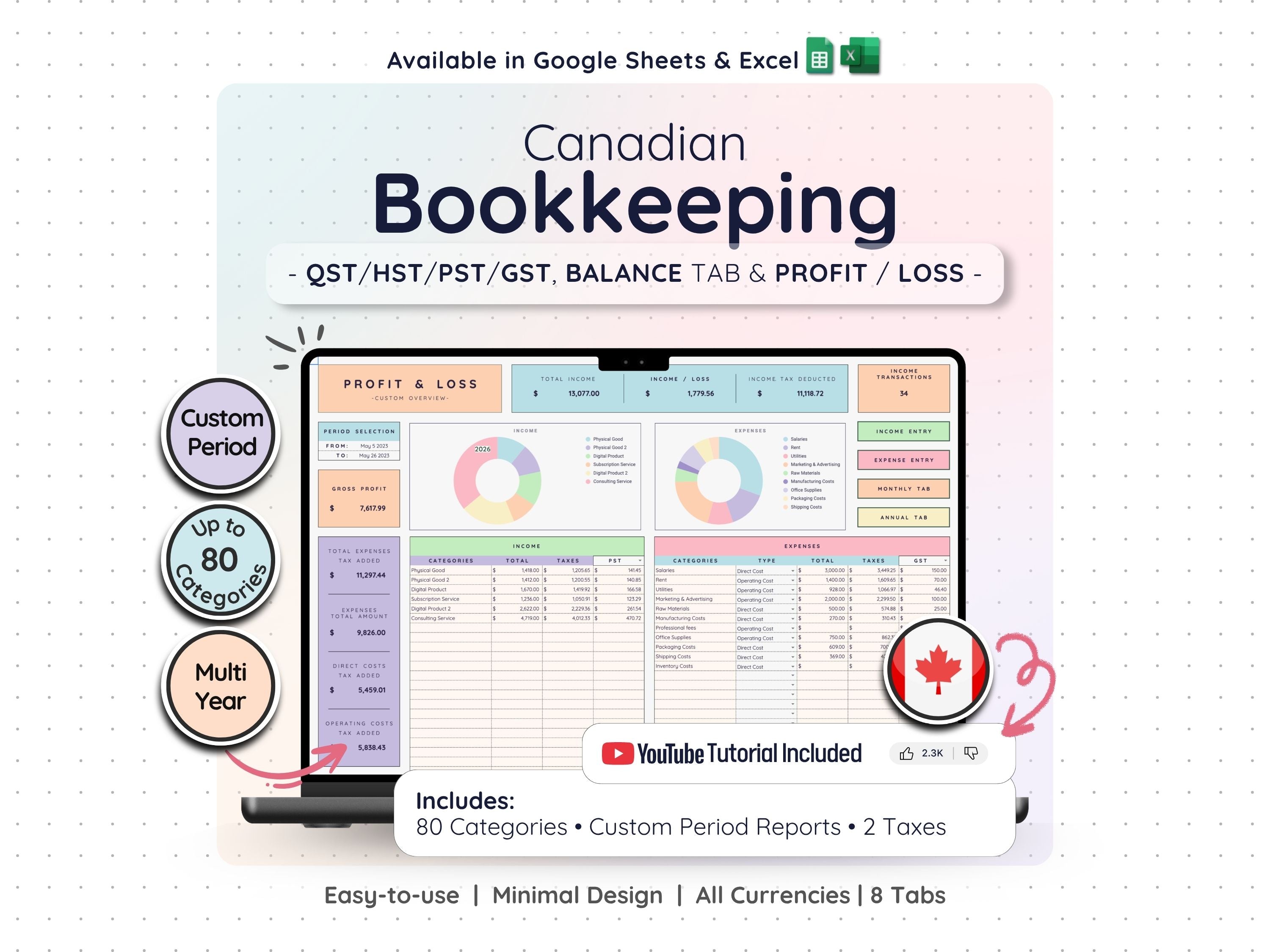 Canadian Small Business Bookkeeping Spreadsheet – GST/HST Tracker