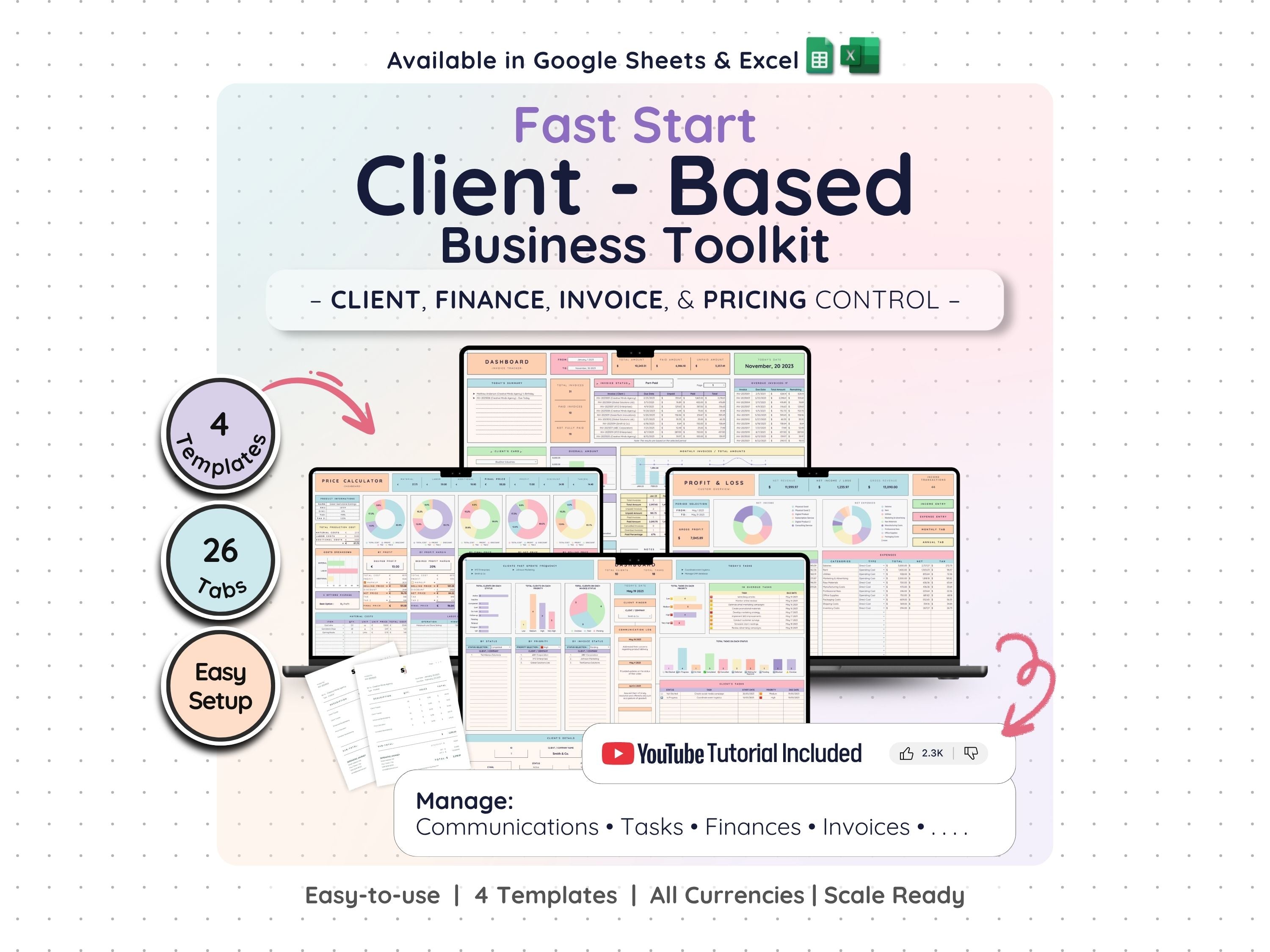 Service Business Starter Bundle – CRM, Invoicing & Bookkeeping Spreadsheets