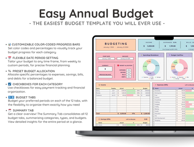 Annual Budget Spreadsheet – Yearly Money & Expense Planner