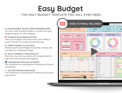 Budget Spreadsheet Template – Monthly & Paycheck Budget Planner