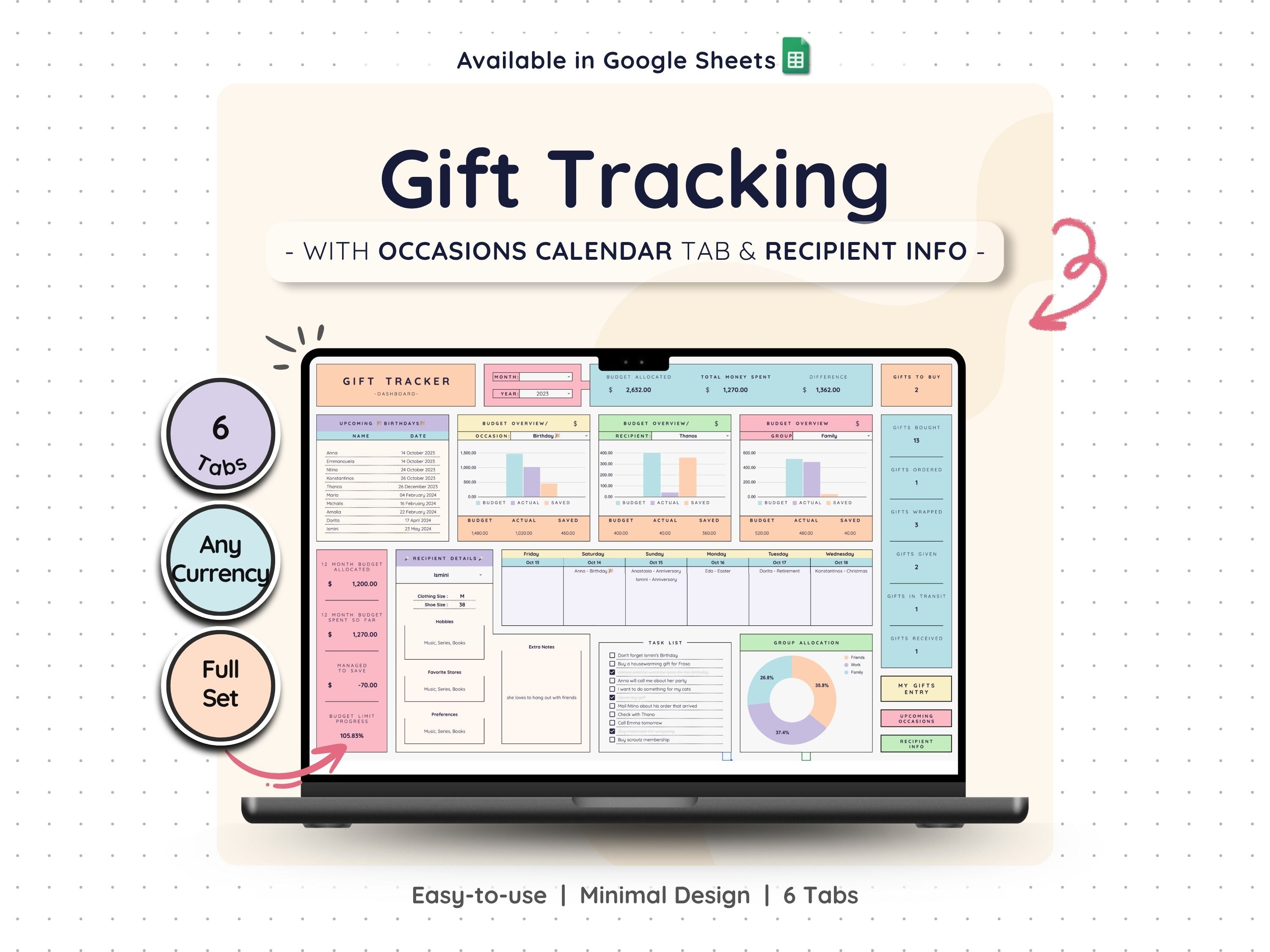 Gift Tracker Spreadsheet – Christmas & Holiday Gift Planner