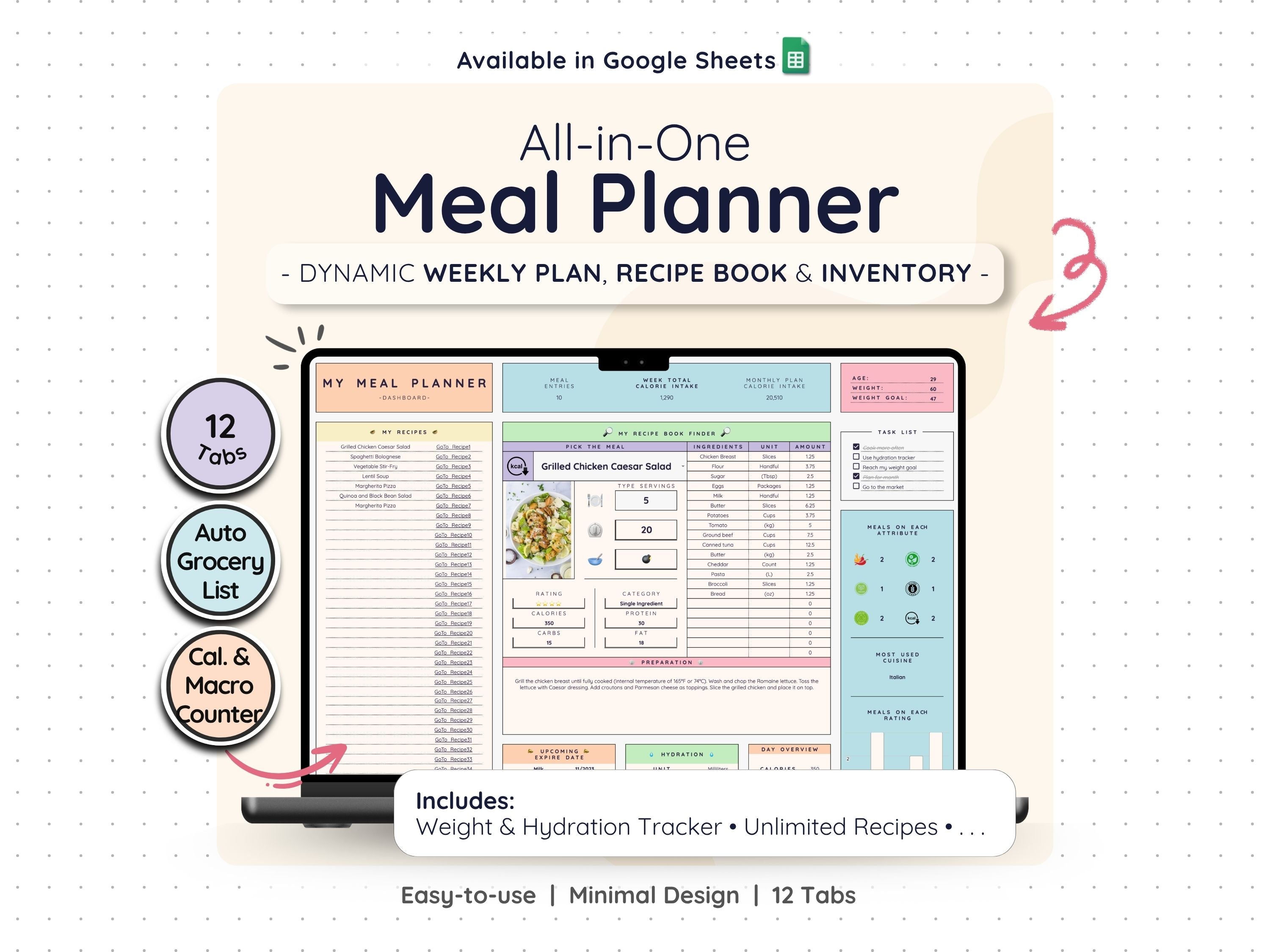 Weekly Meal Planner Spreadsheet – Menu & Grocery List Template