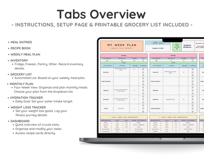 Weekly Meal Planner Spreadsheet – Menu & Grocery List Template