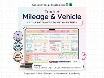 Mileage & Vehicle Expense Tracker Spreadsheet – Business Log