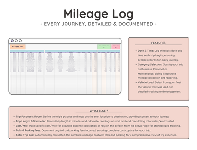 Mileage & Vehicle Expense Tracker Spreadsheet – Business Log