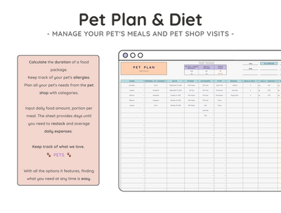 Pet Care Tracker Spreadsheet – Health, Vet & Feeding Log