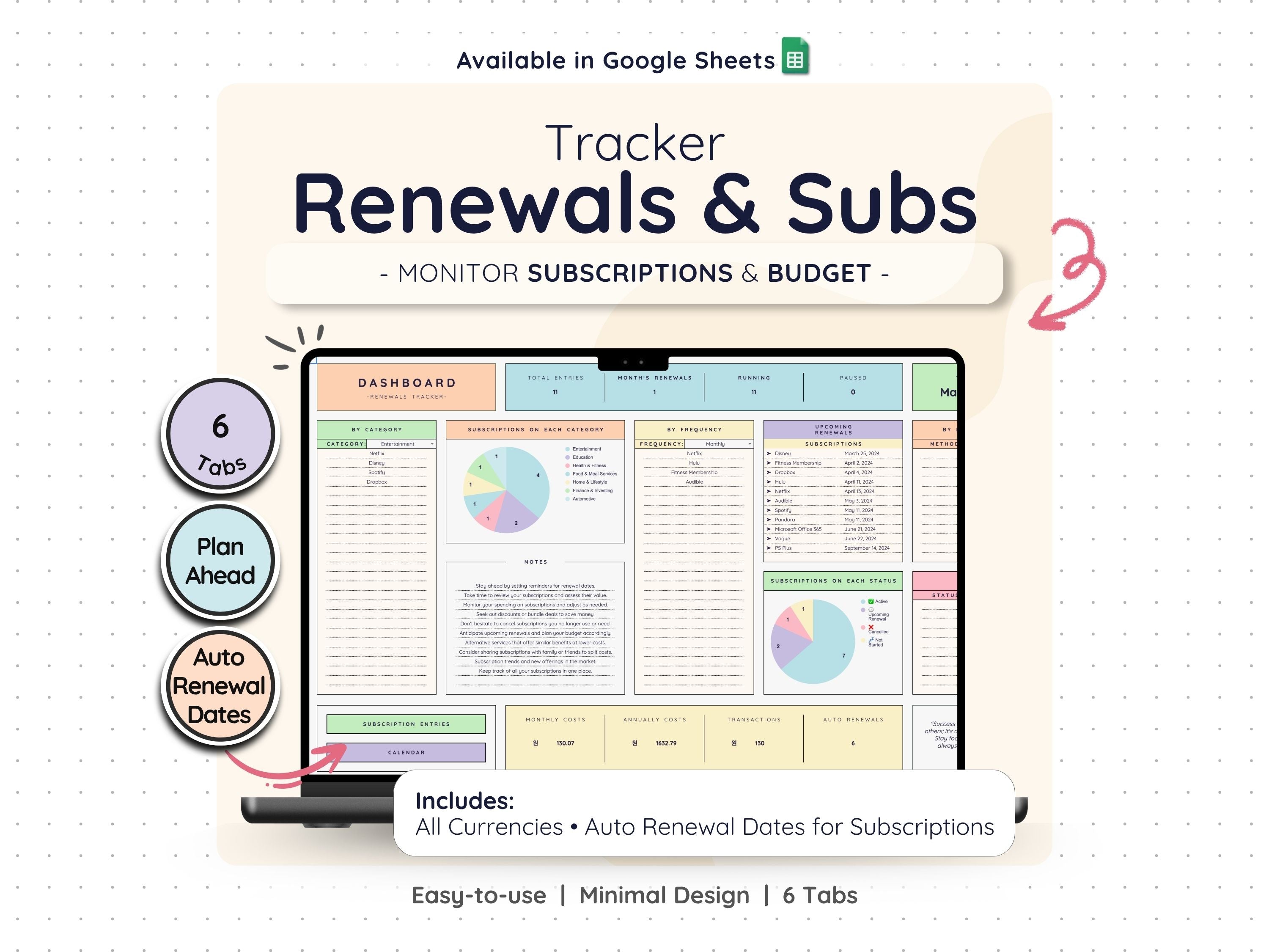 Subscription Tracker Spreadsheet – Bill & Renewal Reminder Planner