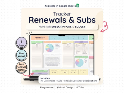 Subscription Tracker Spreadsheet – Bill & Renewal Reminder Planner