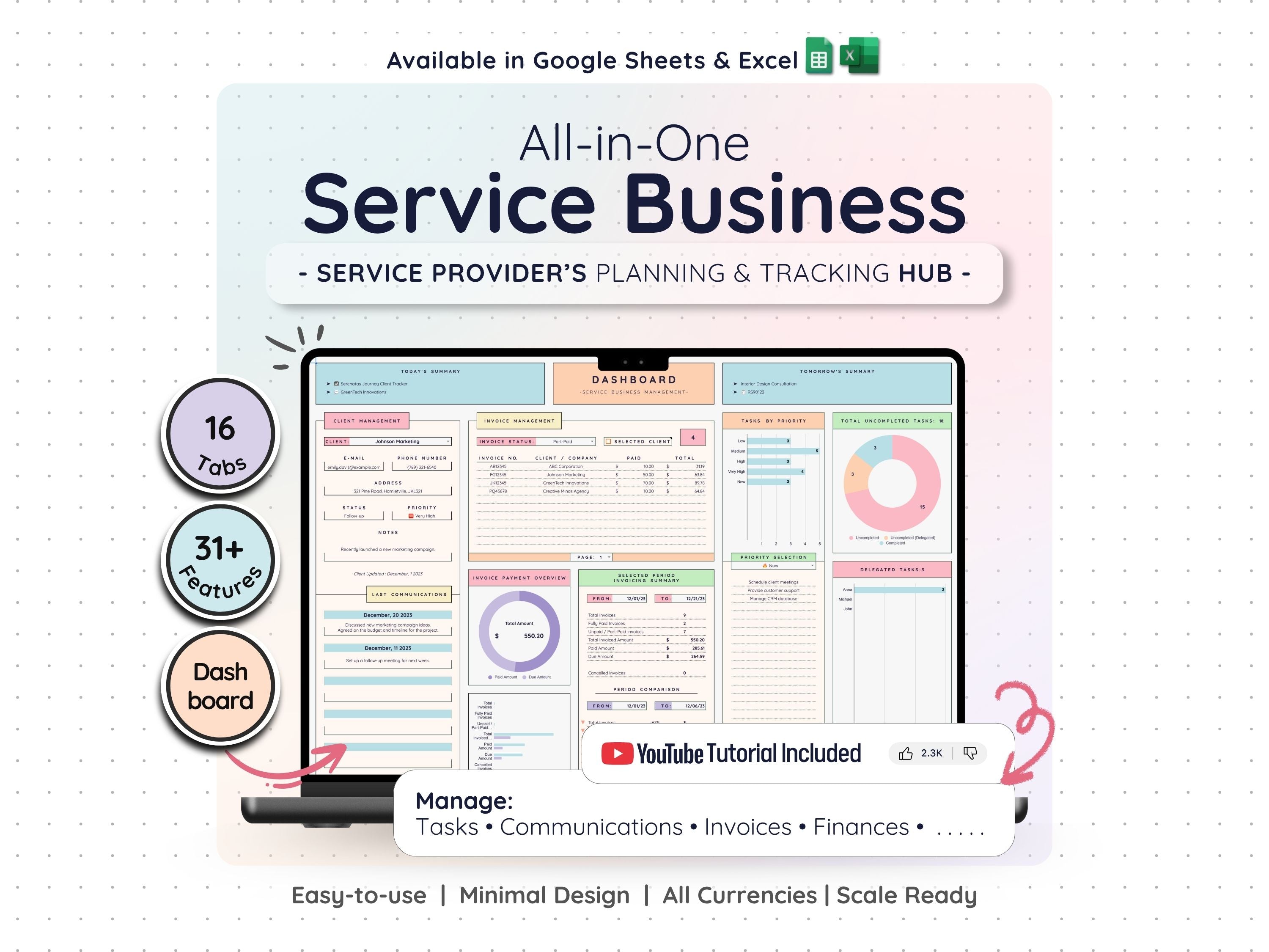 All-in-One Service Business Spreadsheet – CRM, Invoicing & Bookkeeping