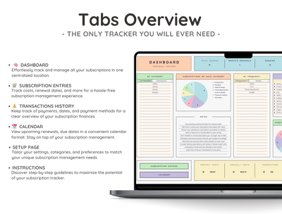 Subscription Tracker Spreadsheet – Bill & Renewal Reminder Planner